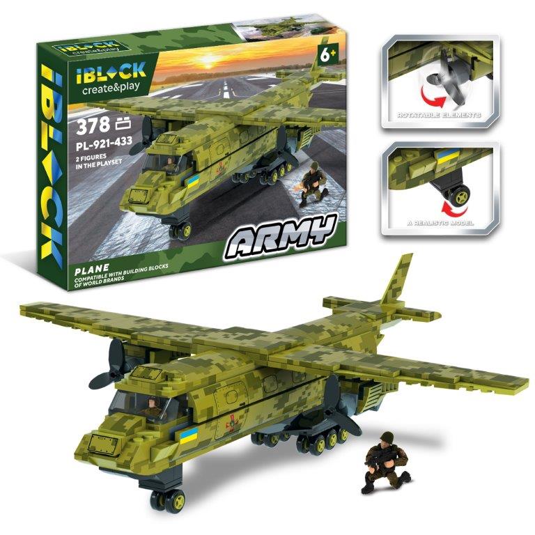 Конструктор IBLOCK арт. PL-921-433 (12шт) ARMY 378дет.,инструкція на укр мові, наліпкии комплект короб. 37,5*25,5*6см