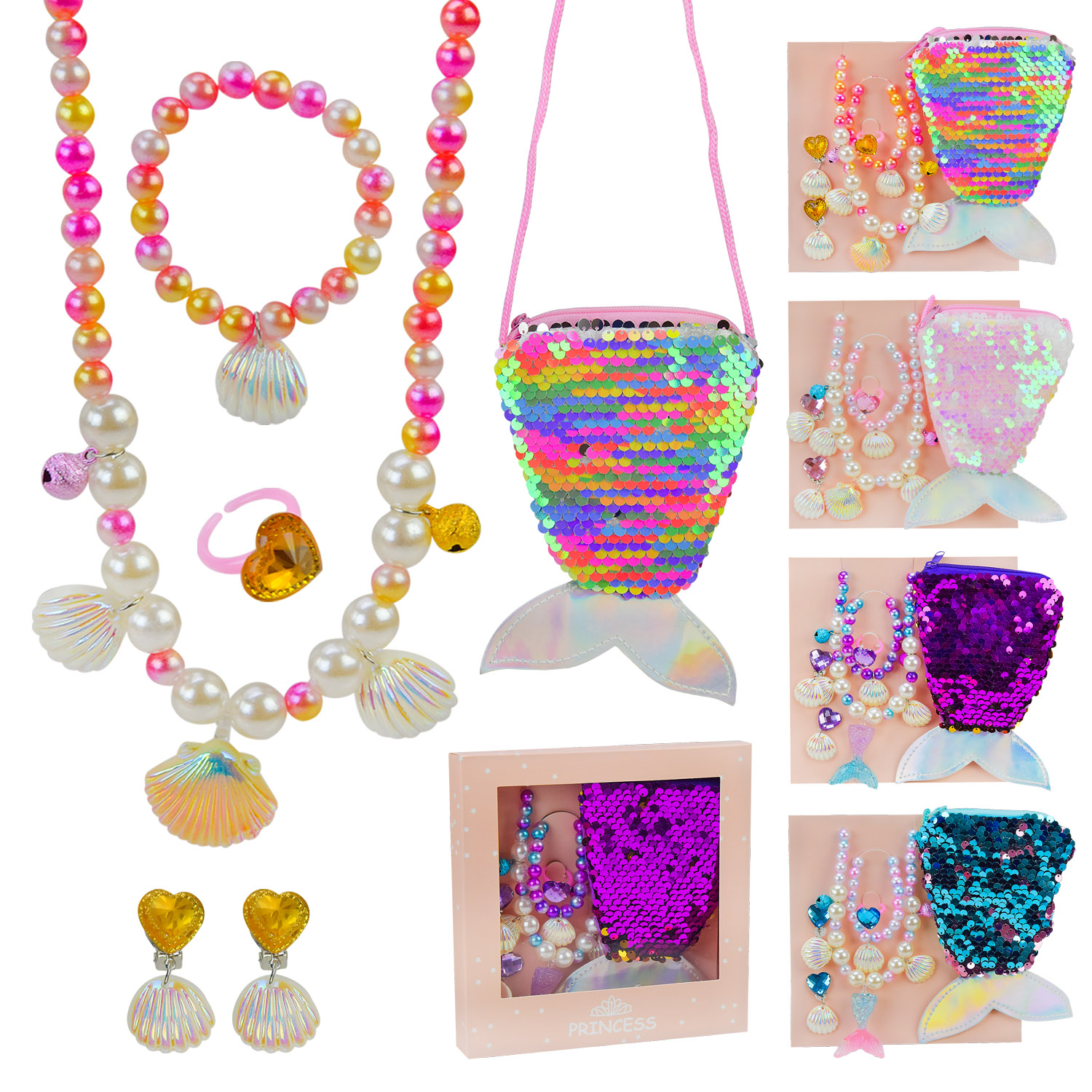 Набір аксесуари для дівчат арт. B4330 (120шт)   мікс 4 види, буси, браслет, аксес, у сумочці-русалочка короб. 17*3*17см