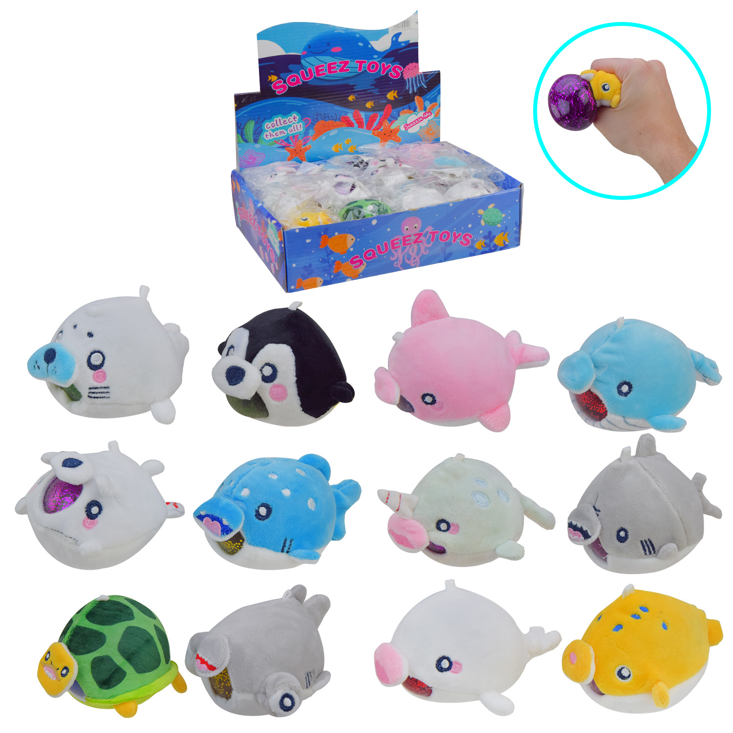 Антистрес у плюші арт. K5910 (240шт) з блискітками, 8см 12шт дисплей бокс/ціна за шт/