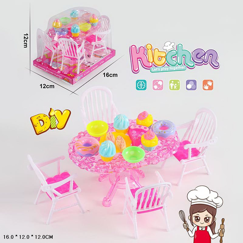 Меблі набір арт. A8-684 (144шт/2) стіл, стільці, продукти слюда 16*12*12см