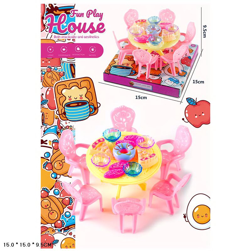 Меблі набір арт. A8-8A (144шт/2) стіл, стільці, продукти слюда 15*15*9,5см