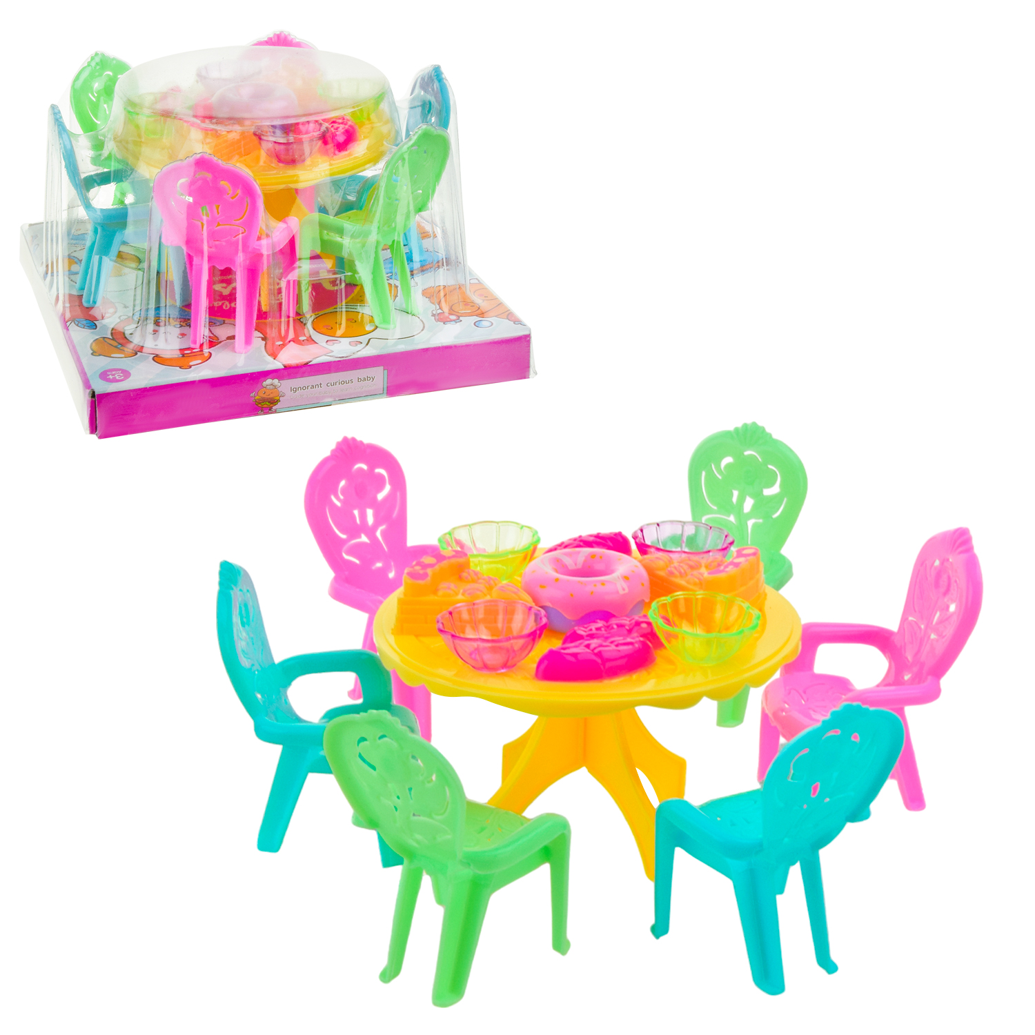 Меблі набір арт. A8-8A (144шт/2) стіл, стільці, продукти слюда 15*15*9,5см