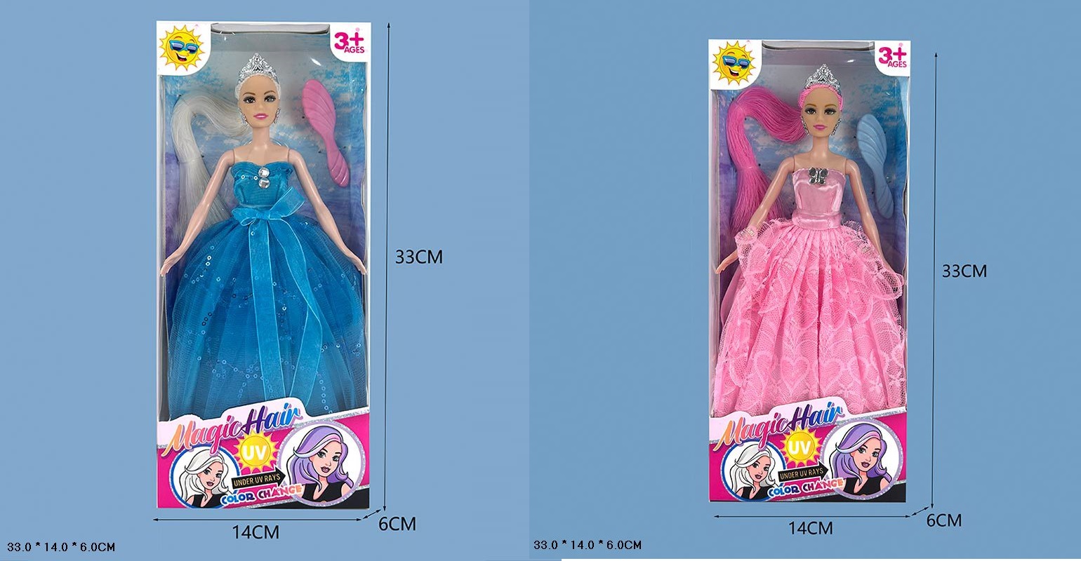 Лялька арт. JJ9903-G1/G2 (108шт/2) Типу Барбі, мікс 2 види, змінюе колір волосся під впливом тепла чи холоду короб. 33*14*6см