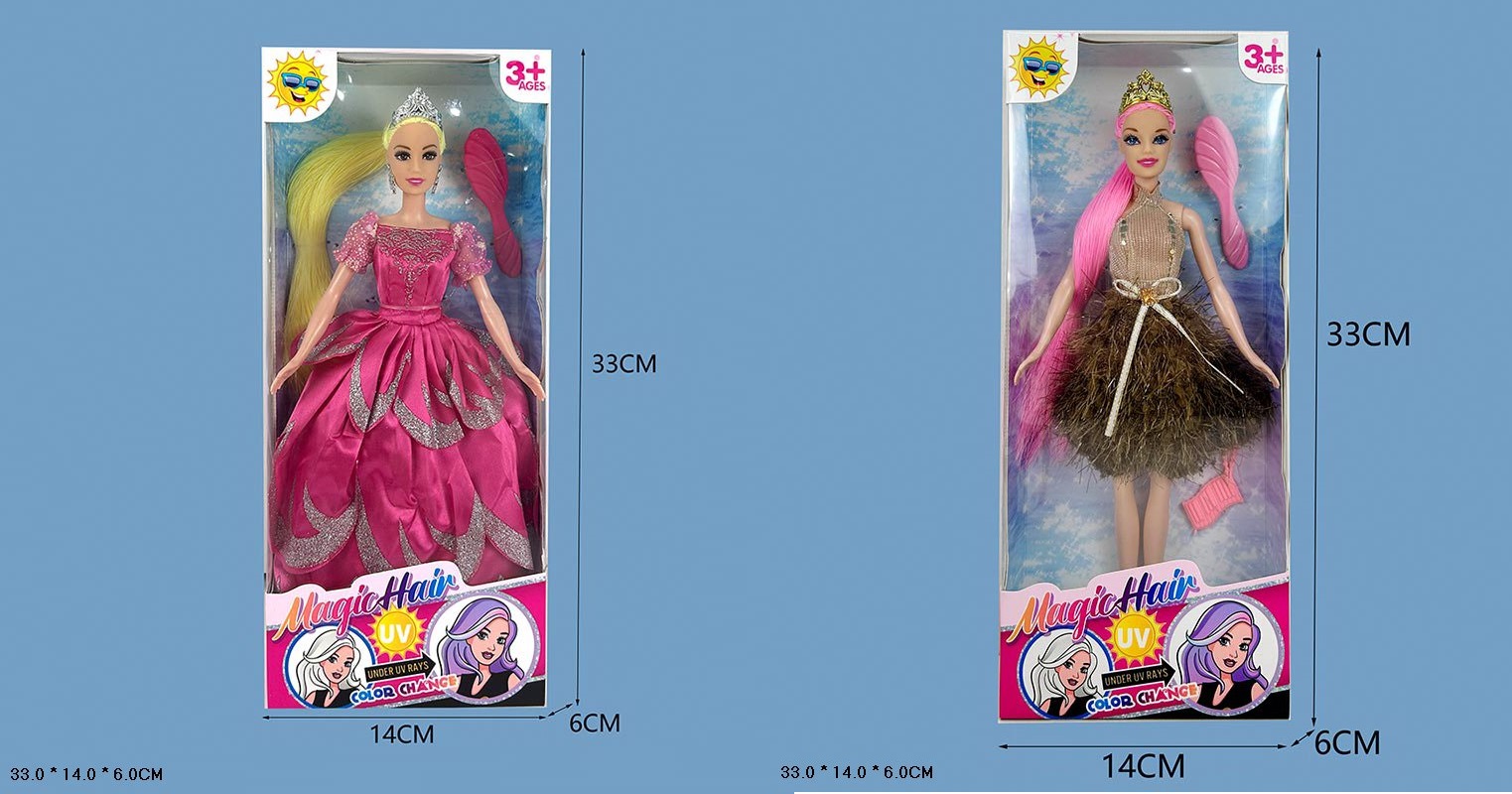 Лялька арт. JJ9903-G3/JJ9903-G5 (108шт/2) Типу Барбі, мікс 2 види, змінюе колір волосся під впливом тепла чи холоду короб. 33*14*6см
