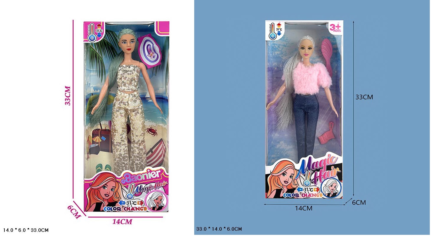 Лялька арт. JJ9905-W15/JJ9905-W1 (108шт/2) Типу Барбі, мікс 2 види, змінюе колір волосся під впливом тепла чи холоду короб. 33*14*6см