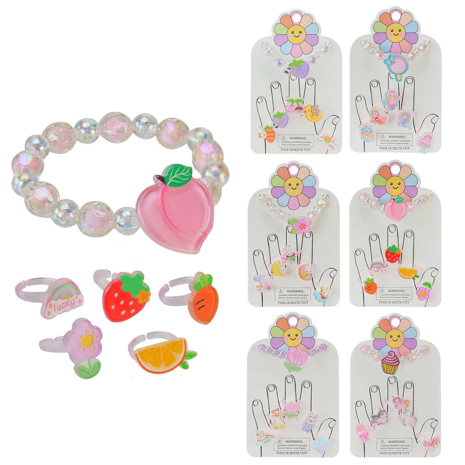 Набір дитячої біжутерії арт. B4335 (360шт) мікс видів, набір плст кілець + браслет, (12 шт в пакеті) ціна за 1 шт, 15*9 см