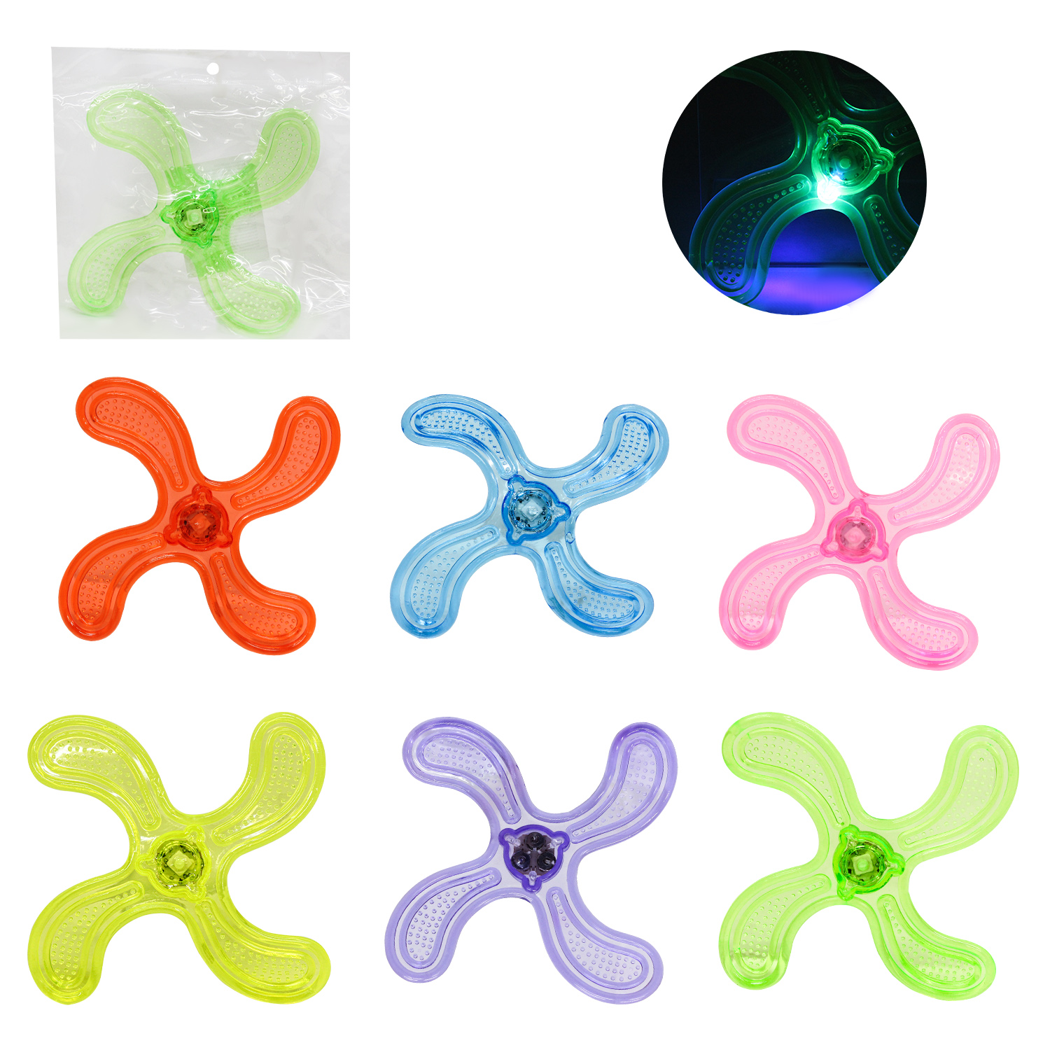 Літаючий бумеранг арт. SB2305 (144шт) гума, світло, 21 см у пакеті, 6 кольорів