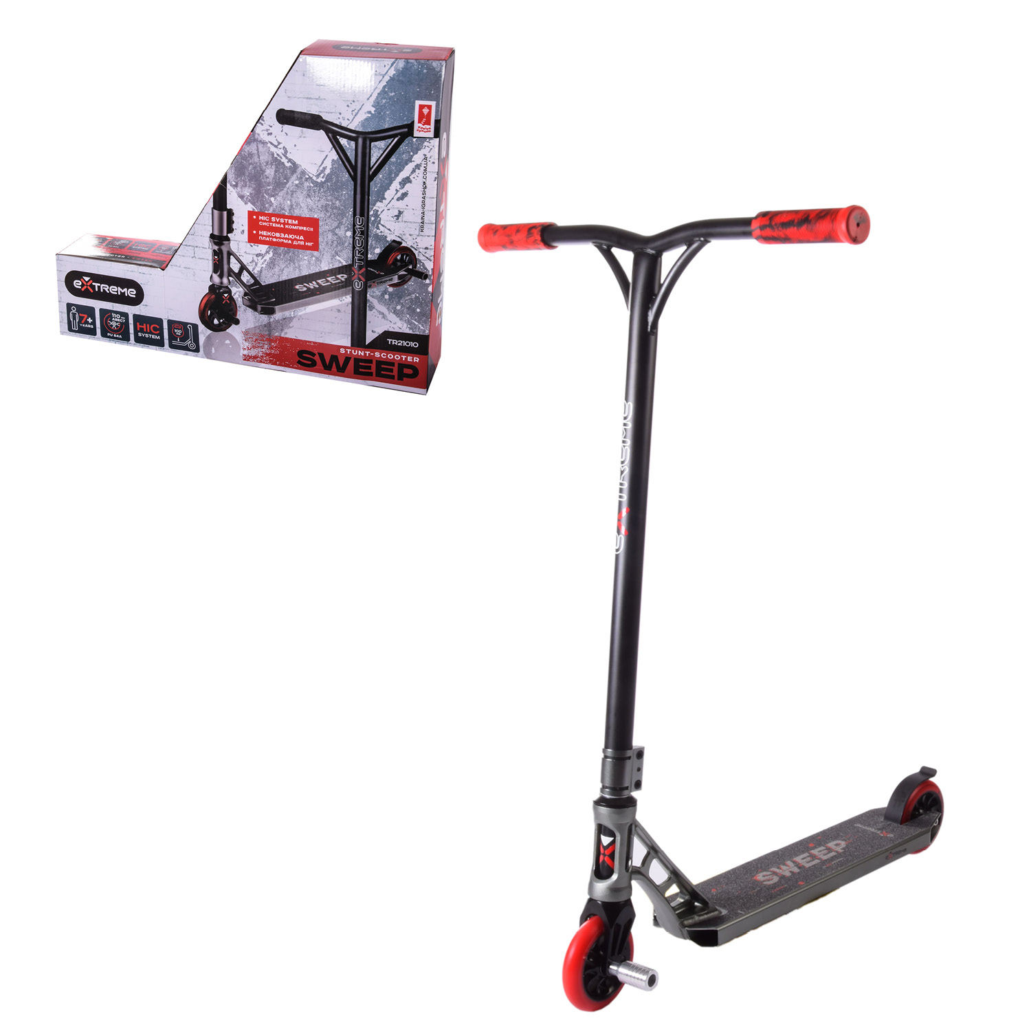 Самокат трюковий 2-х коліс. арт. TR21010 (4шт) СІРИЙ,Extreme Motion SWEEP,колеса PU 110мм,диск спицевий алюм,компресія HIC,пегі