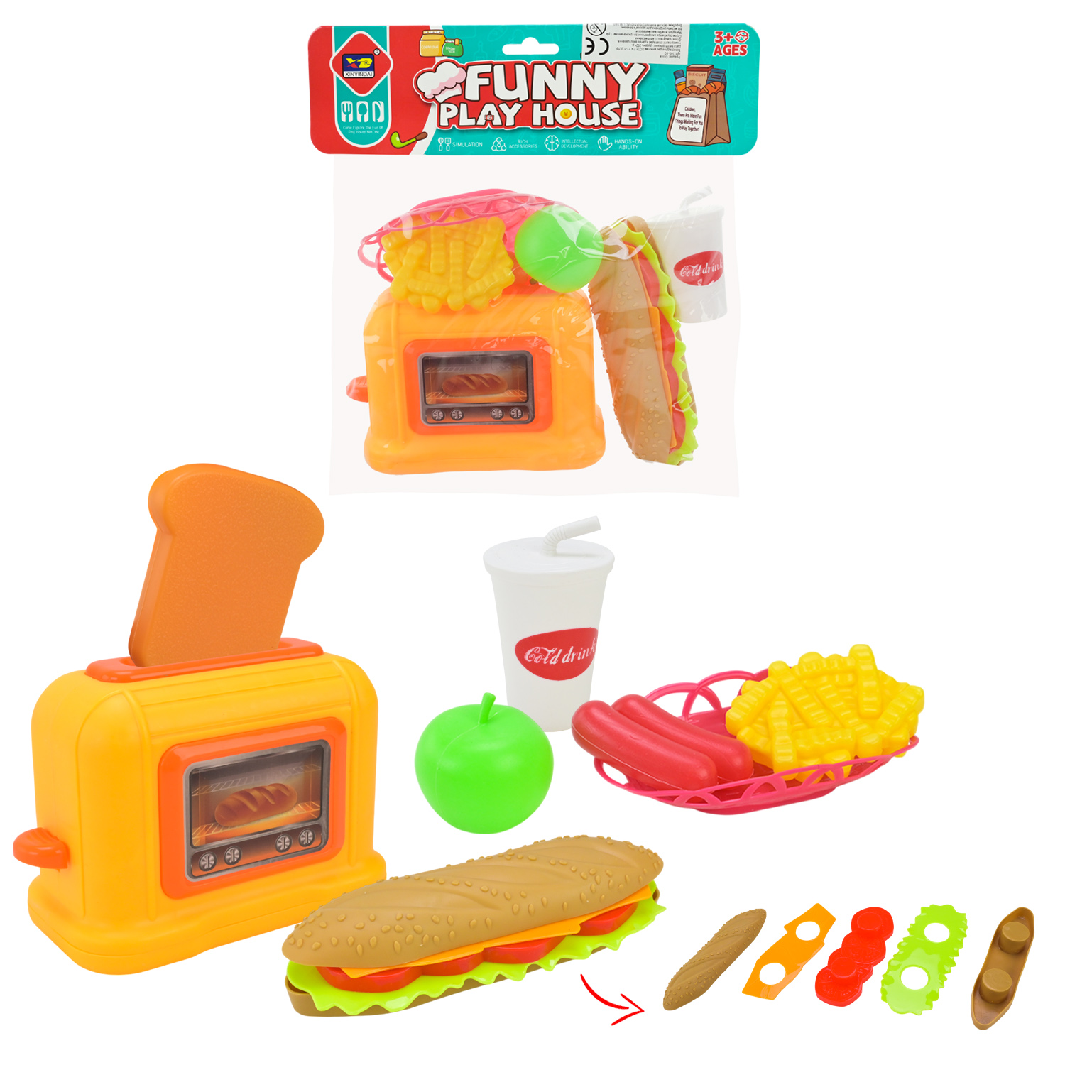 Кухня арт. 345-8C (108шт/2) продукти, тостер, аксес пакет 26*8*25 см