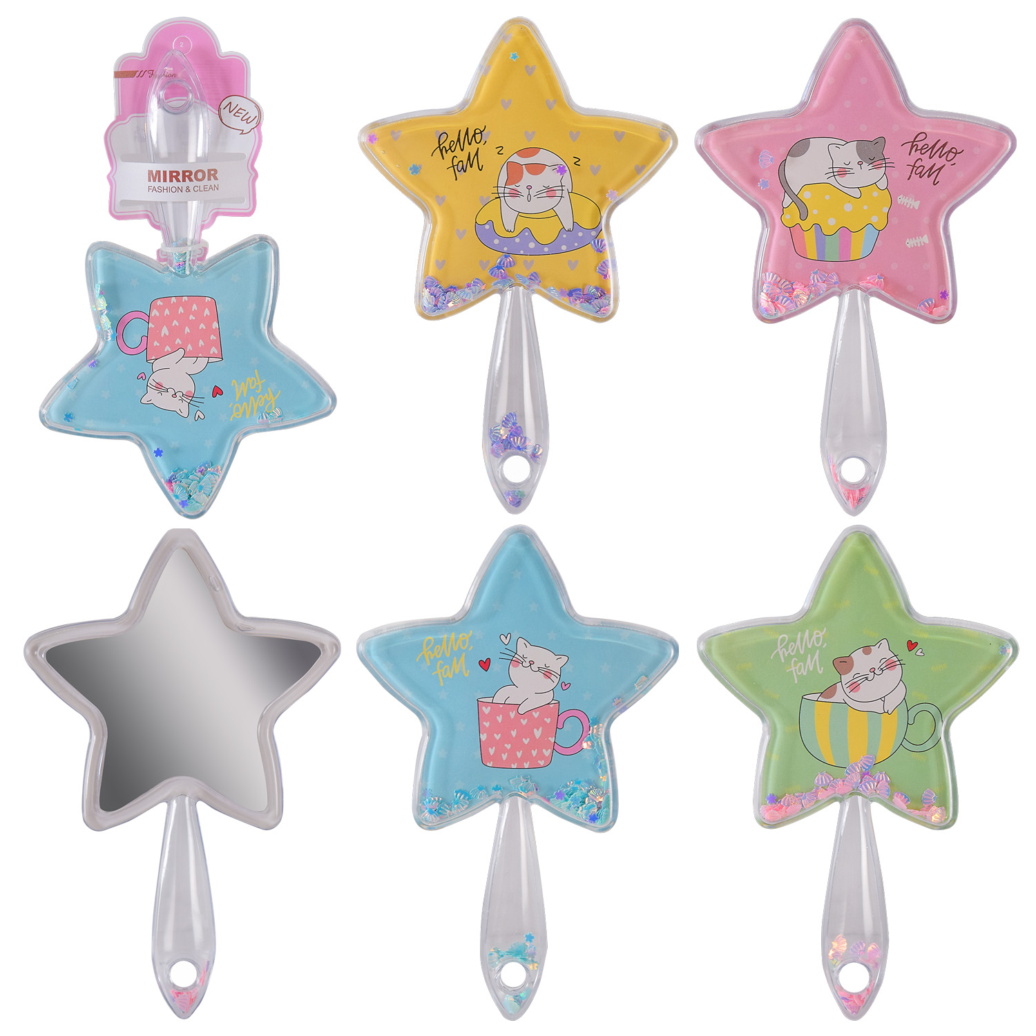 Дзеркальце арт. K7302 (360шт/15) зірка з блискітками, 21*17см 4 види