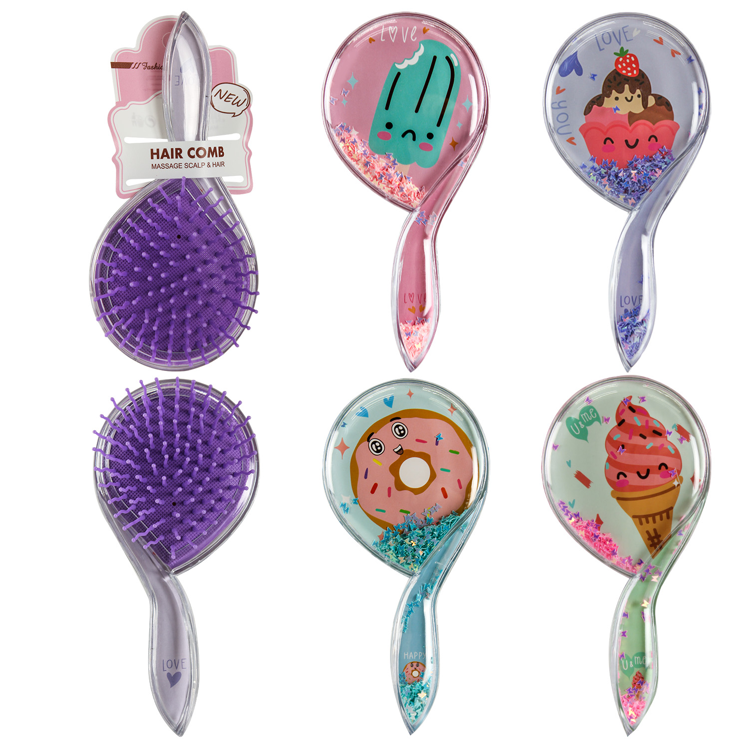 Гребінець арт. H2078 (360шт/15) з блискітками, мікс видів