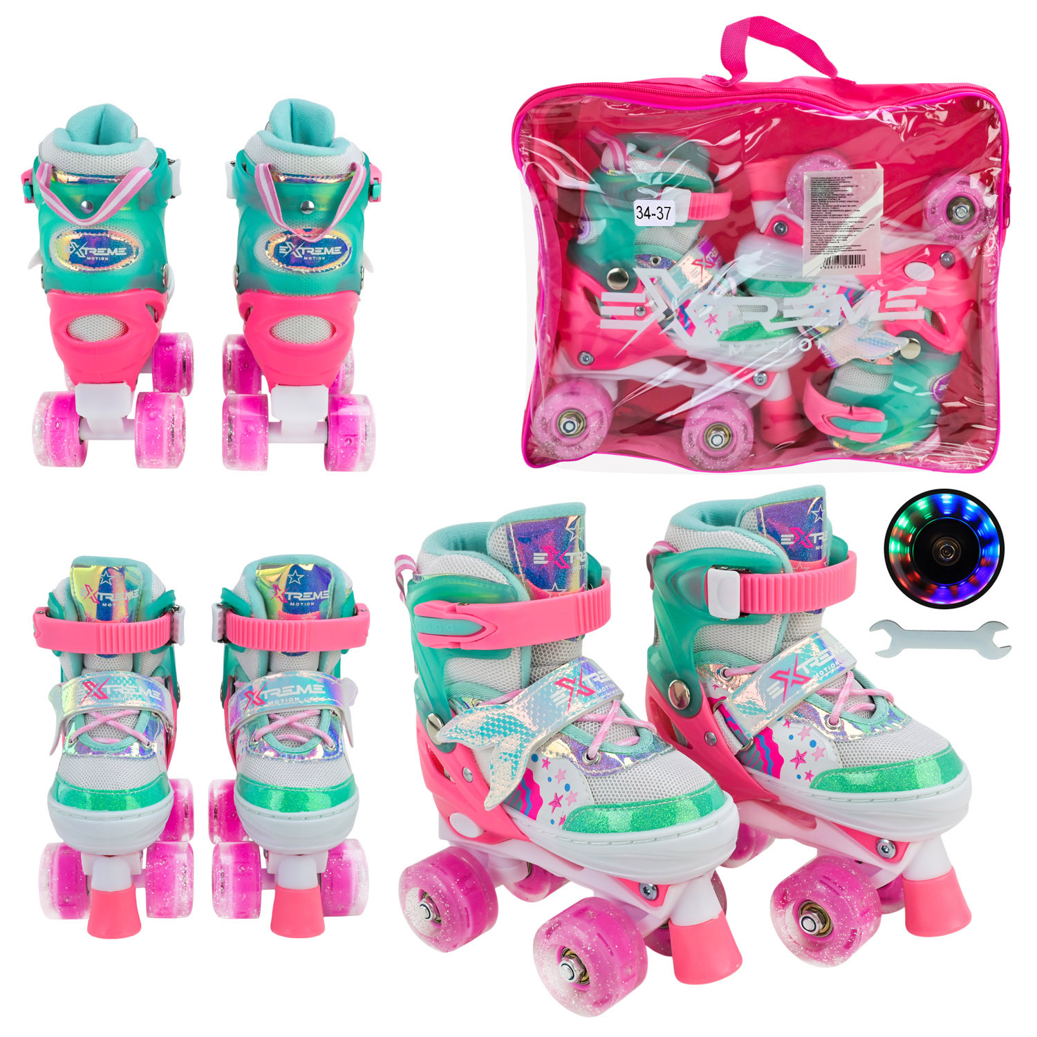 Роликові ковзани арт. RL25437 (6шт)  розмір M (34-37) колеса PU 1 світло сумка 40*28*12