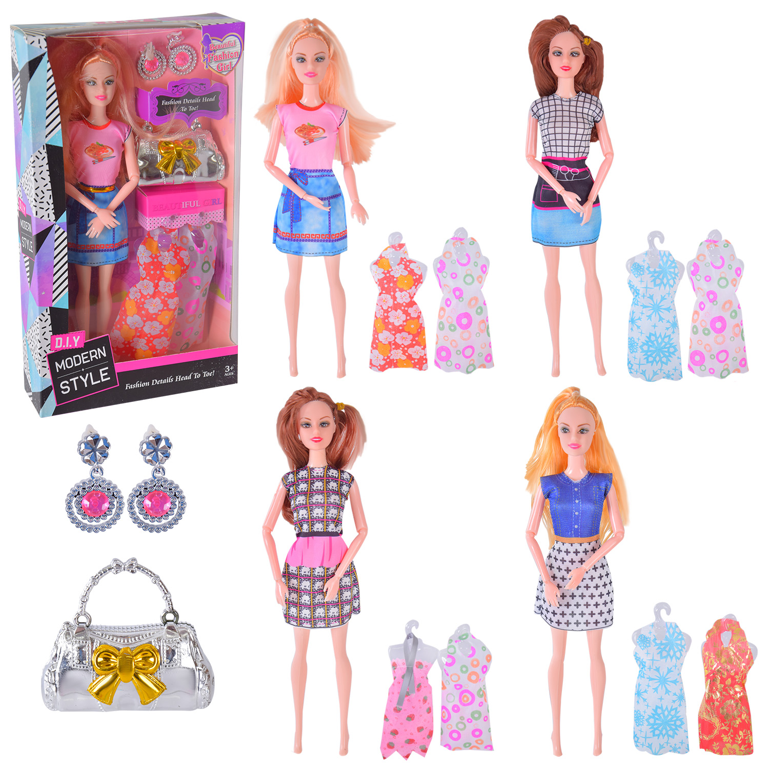 Лялька арт.1118C (84шт/2) з вбранням, 4 види, короб. 18*6*32 см