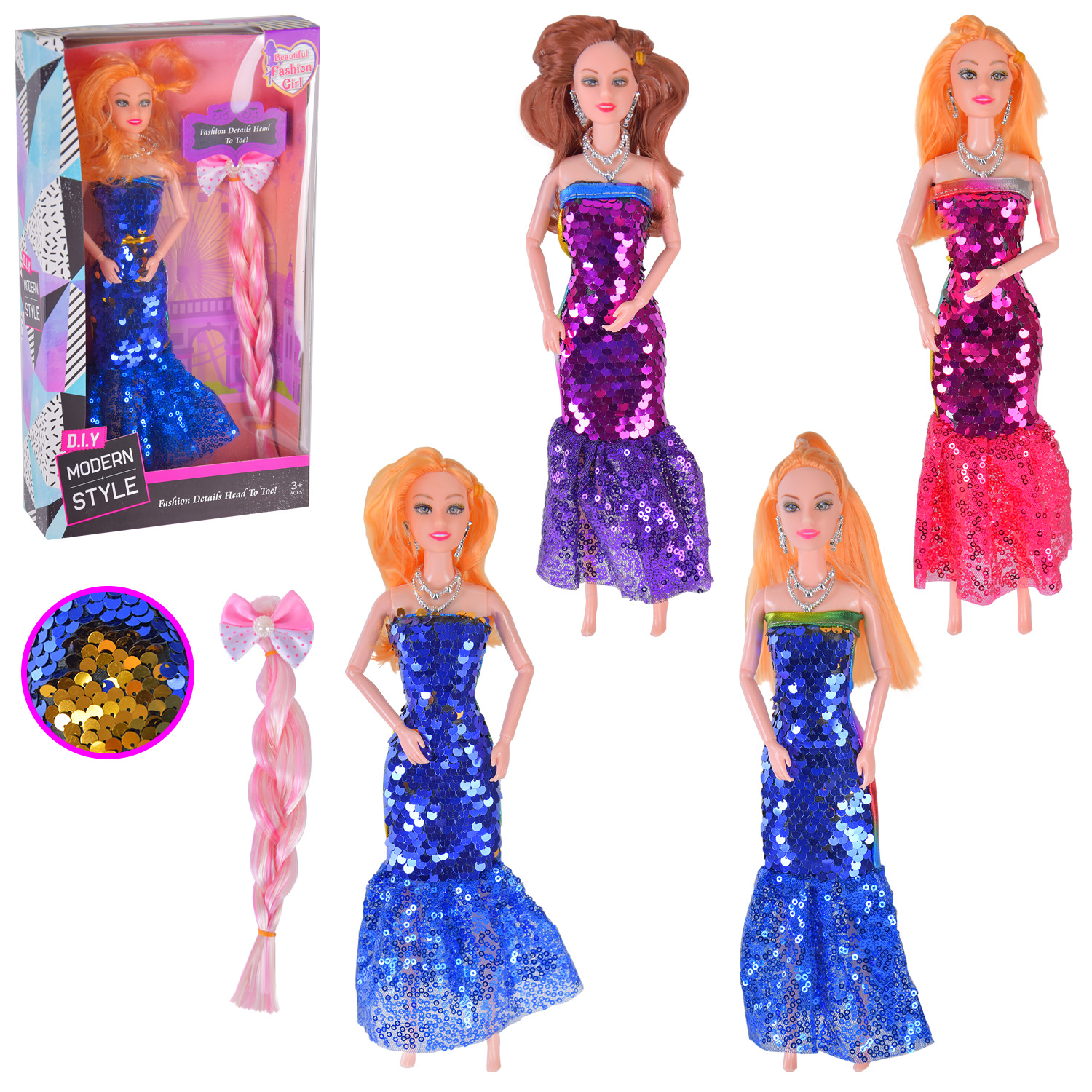 Лялька арт.1118A (84шт/2) з аксесуарами, 4 види, короб. 18*6*32см