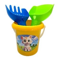 Пісочний набір "Котики" зібраний (відерце,граблі,лопата ) ТМ_Максимус (1шт) сітка 19x12x16см
