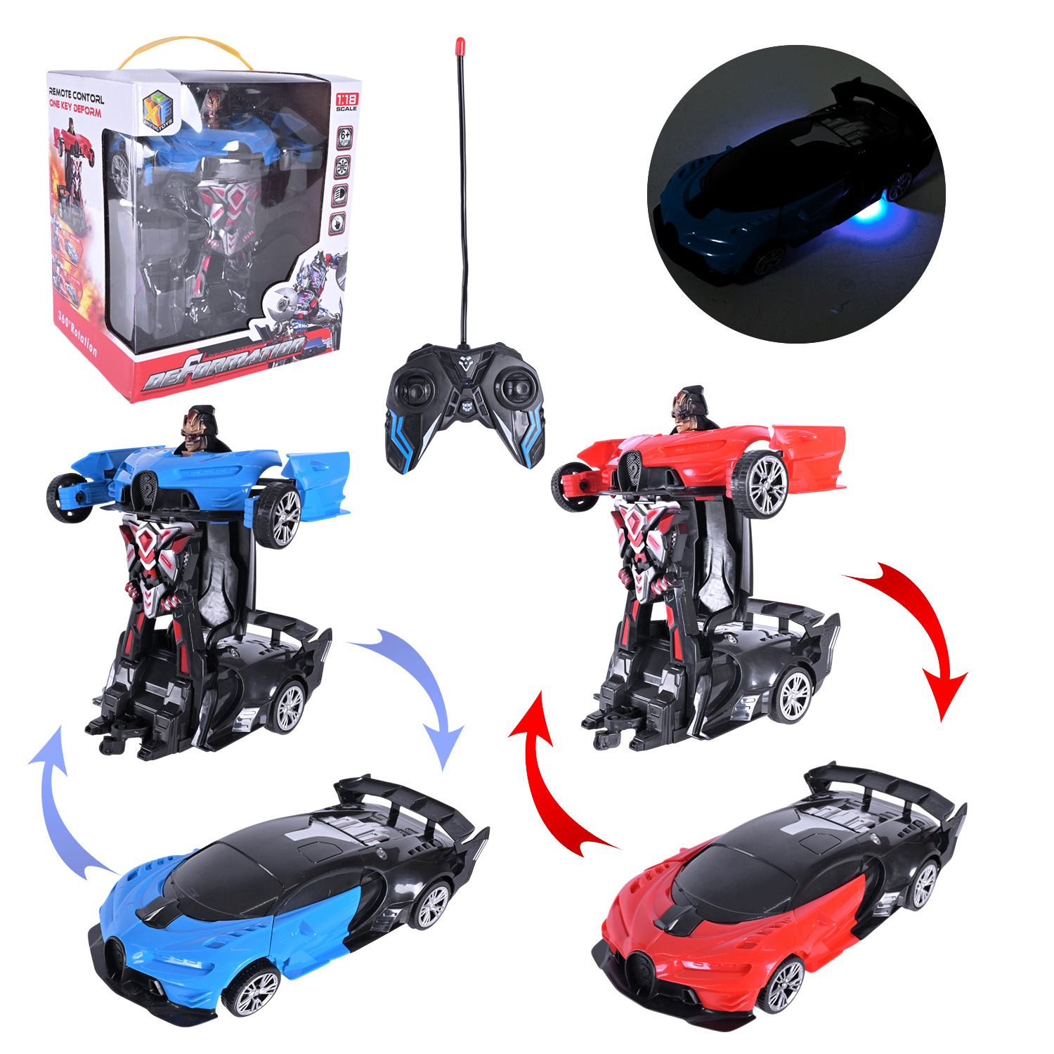 Машина-трансформер р/к арт. 27-7KX (48шт/2) 2кольора, світ., USB-зарядка, короб. 17,5*15*20см