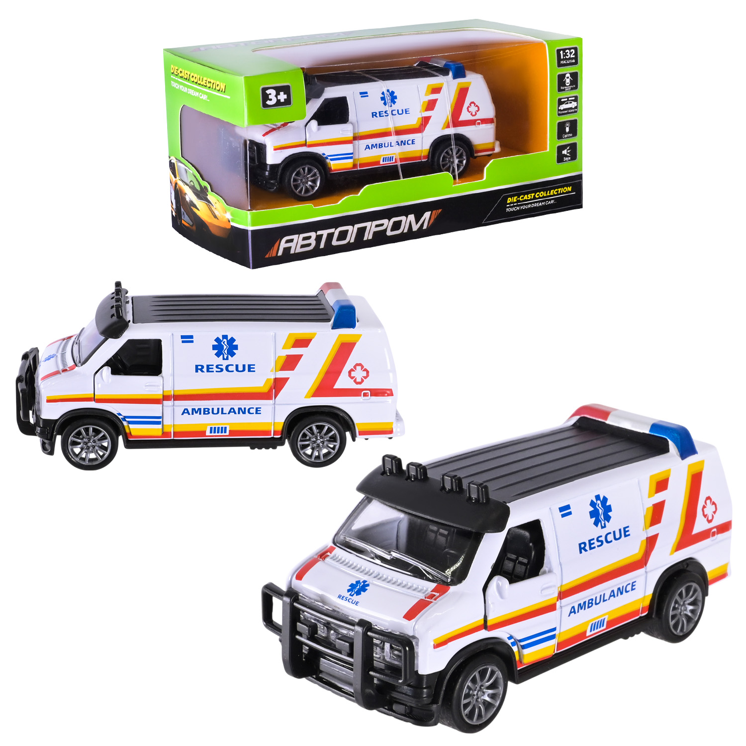 Машина мет. АВТОПРОМ арт. AP74206 (48шт) 1:32,3 цвета,откр.двери,батар.,свет,звук,короб. 15*6,5*7см