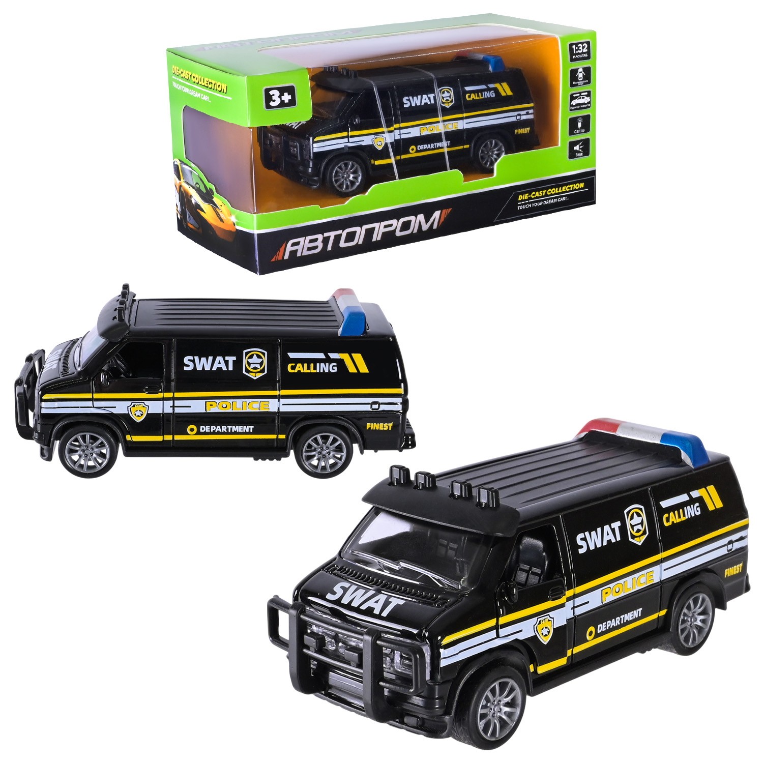 Машина мет. АВТОПРОМ арт. AP74206 (48шт) 1:32,3 цвета,откр.двери,батар.,свет,звук,короб. 15*6,5*7см