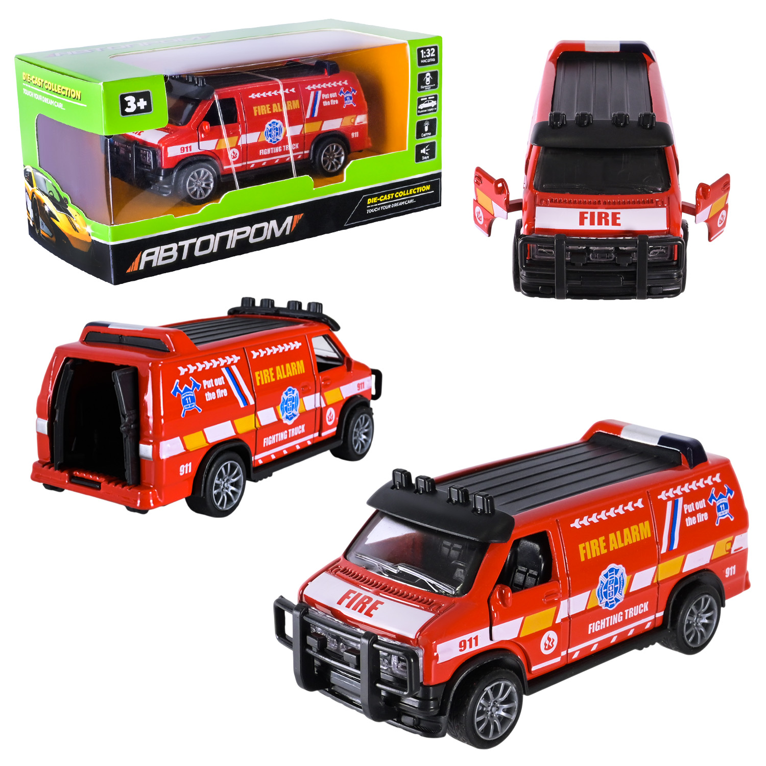 Машина мет. АВТОПРОМ арт. AP74206 (48шт) 1:32,3 цвета,откр.двери,батар.,свет,звук,короб. 15*6,5*7см