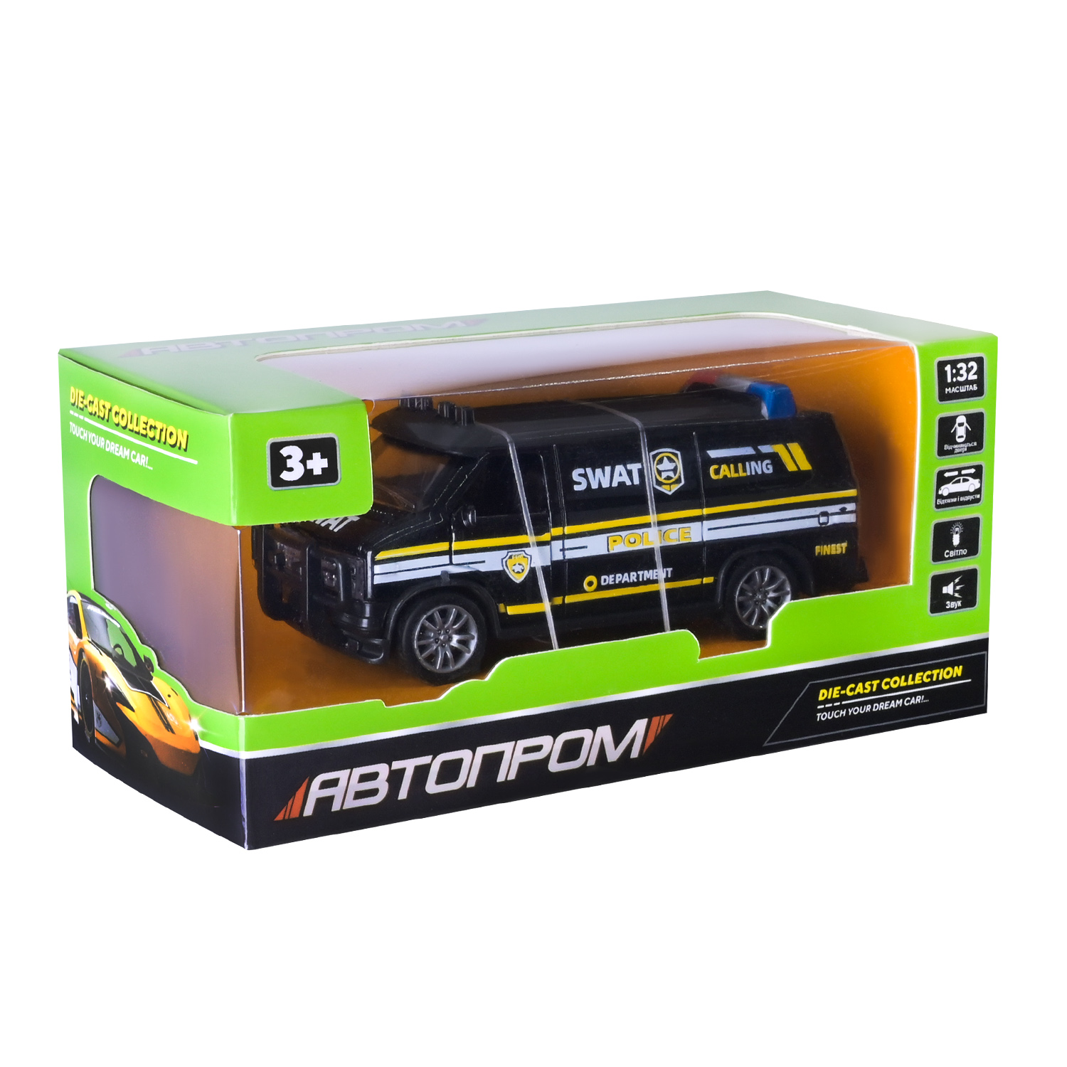 Машина мет. АВТОПРОМ арт. AP74206 (48шт) 1:32,3 цвета,откр.двери,батар.,свет,звук,короб. 15*6,5*7см