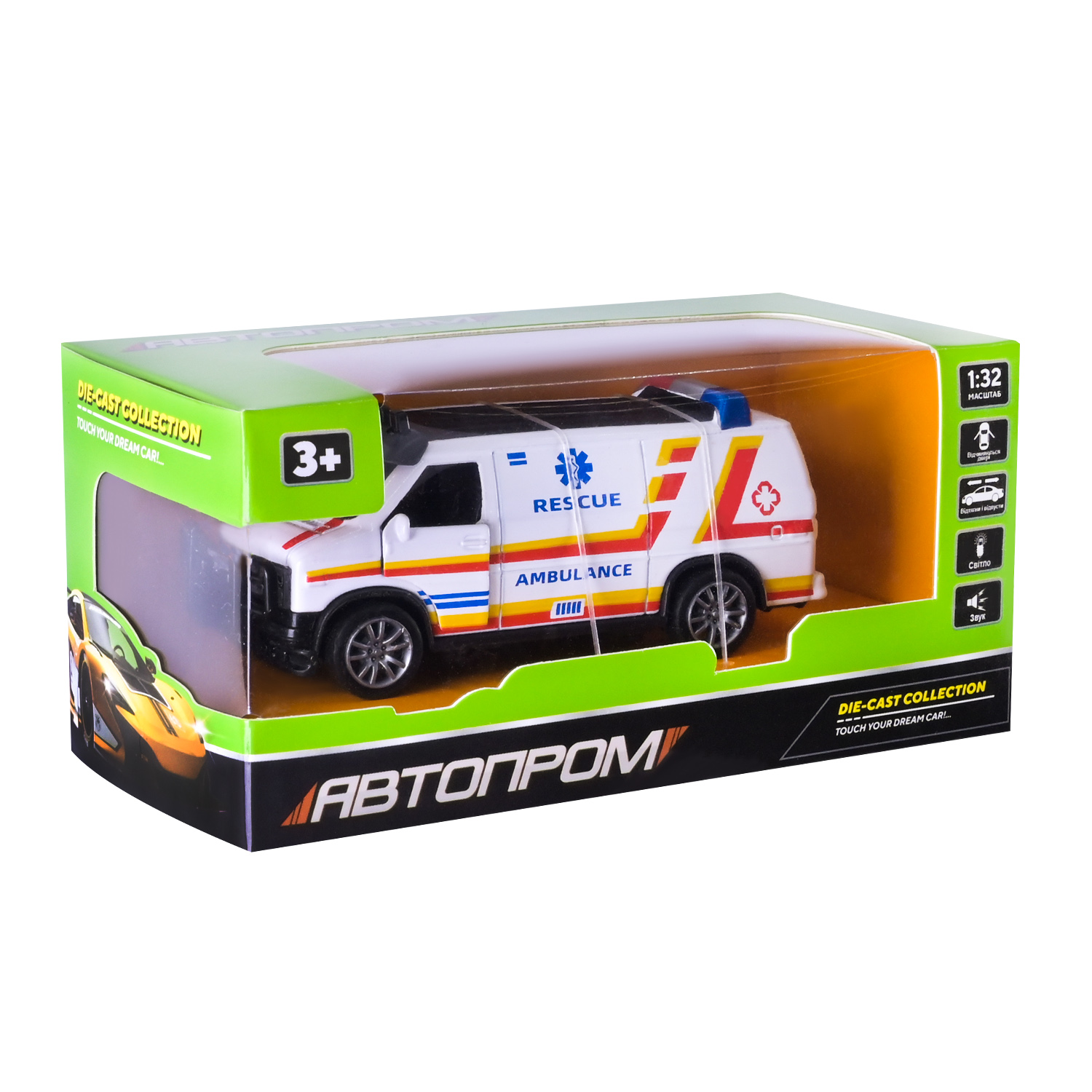 Машина мет. АВТОПРОМ арт. AP74206 (48шт) 1:32,3 цвета,откр.двери,батар.,свет,звук,короб. 15*6,5*7см
