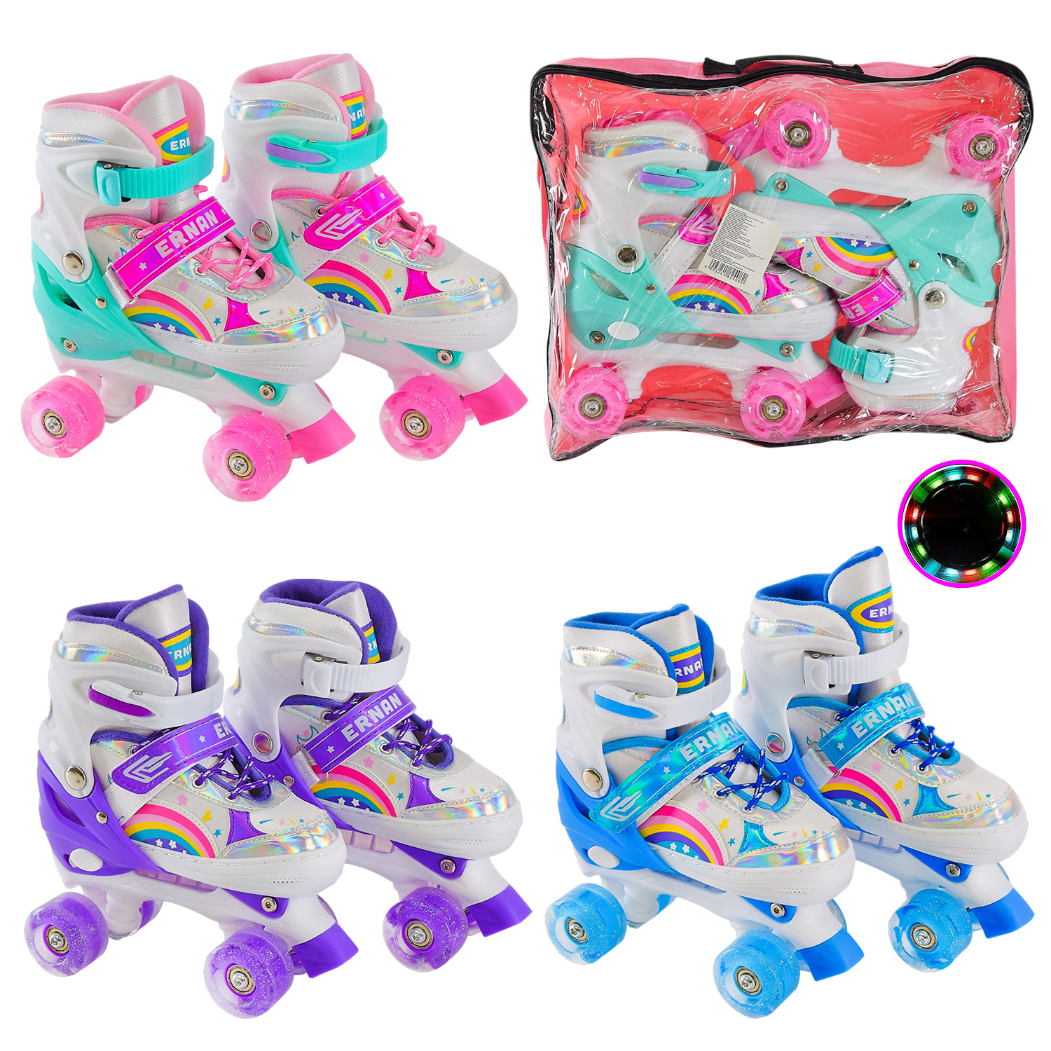 Ролики арт. RL2409 (6шт) L (39-42) квади, колеса PU колеса світяться, 3 кольори