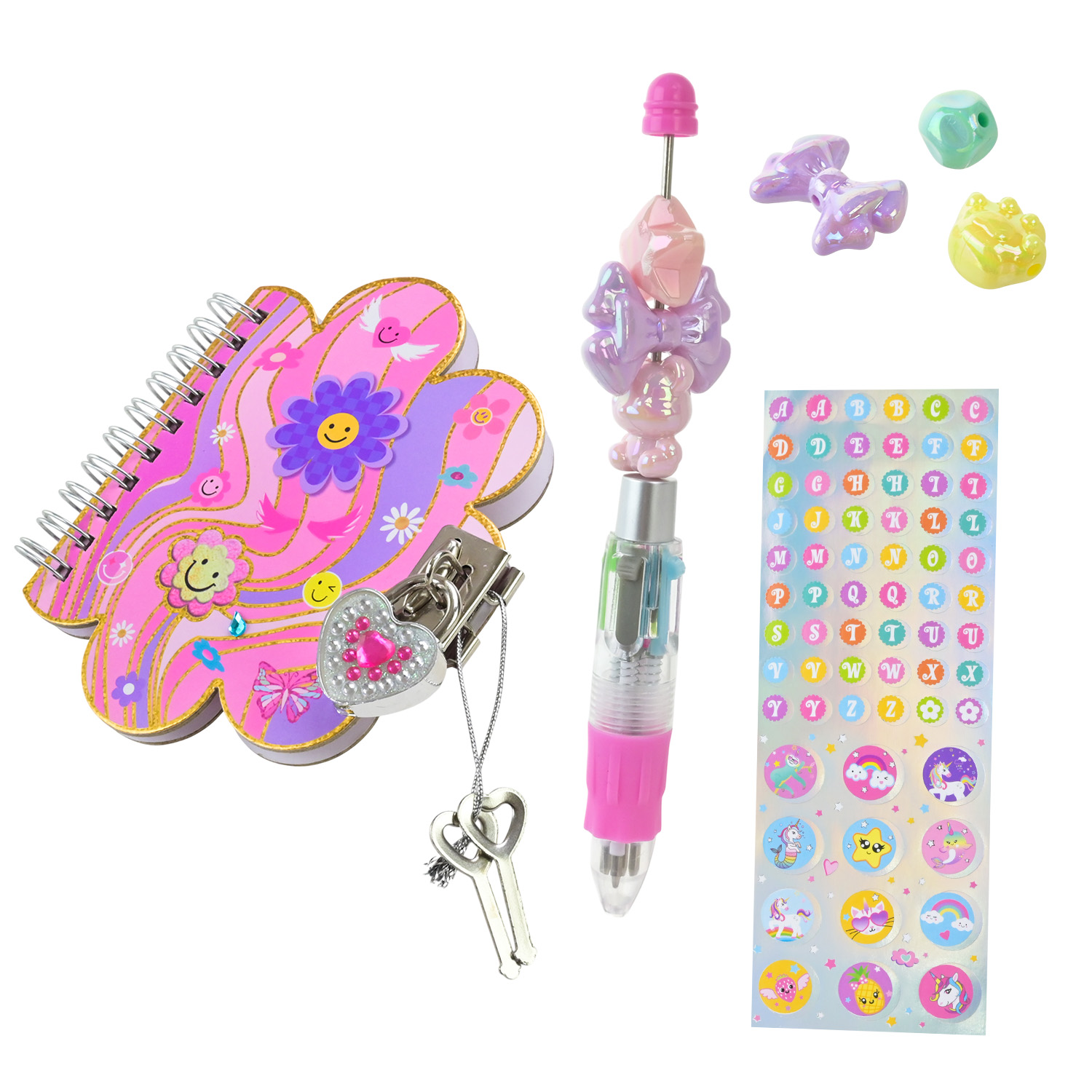 Аксесуари для дівчат арт. T127EF (48шт/8) чарівний записник, ручка, наліпки. Шарми короб. 16*3*18 см