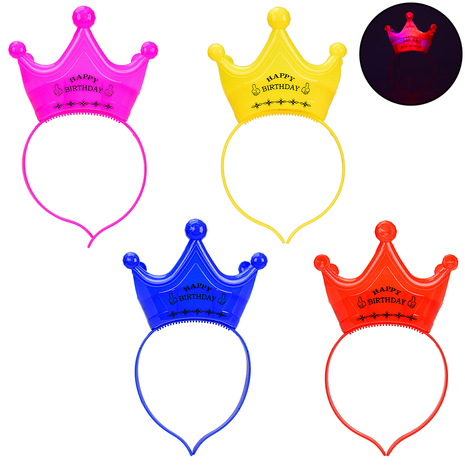 Аксесуари зі світлом FL194 (300шт)обруч-корона, мікс кольорів, р-н ободка 11*21 см пакет.