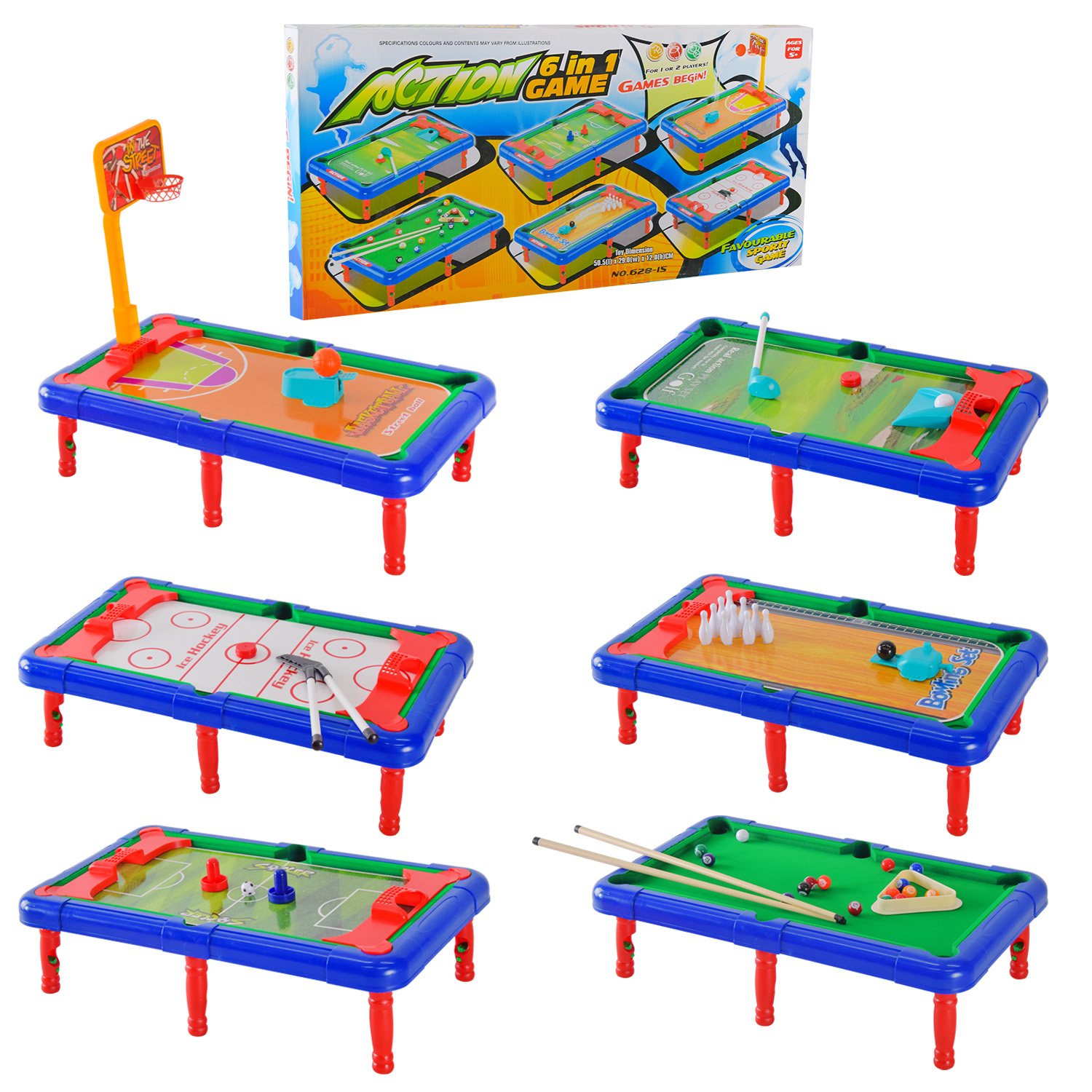 Настільний більярд арт. 628-15 (18шт) 6 в 1, короб. 32*30*5