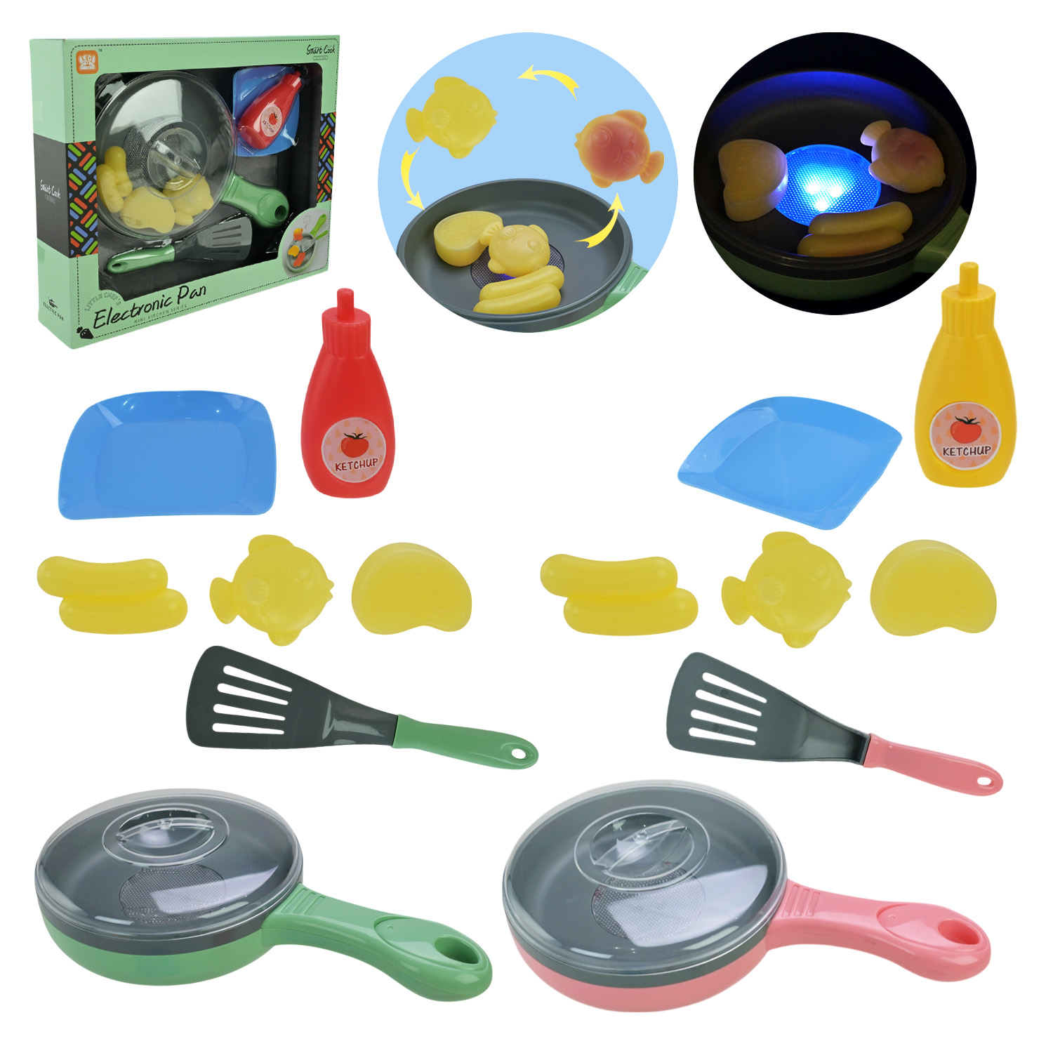 Пательня арт. LD-661A/B (48шт/2)  батар. мікс 2 види, змінює колір, світло, звук короб. 31*26*7см