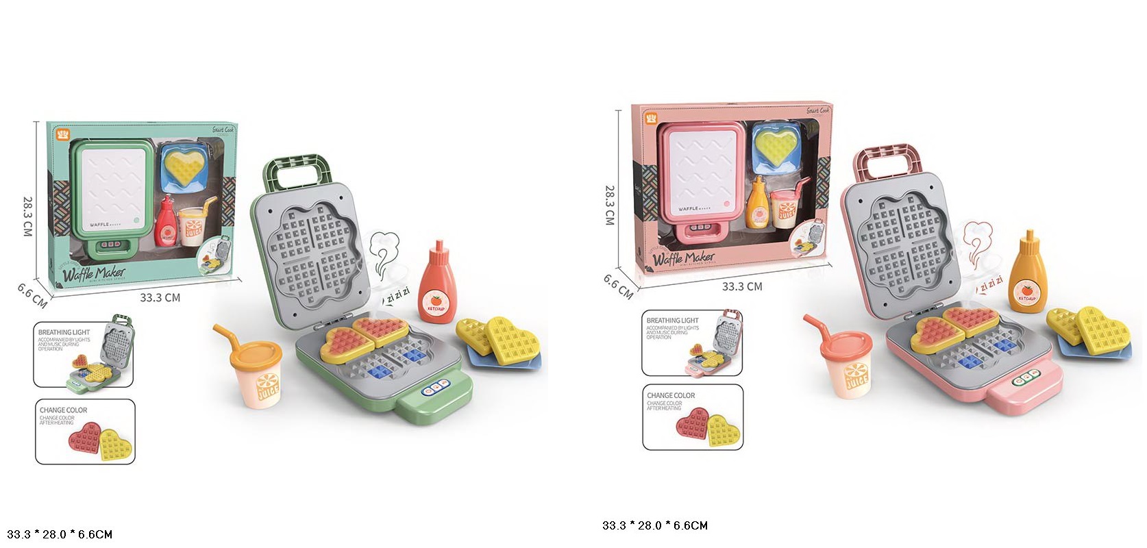 Вафельница арт. LD-662A/B (36шт/2) батар. мікс 2 види, змінює колір,аксес, світло, звук короб. 33*28*6,6см