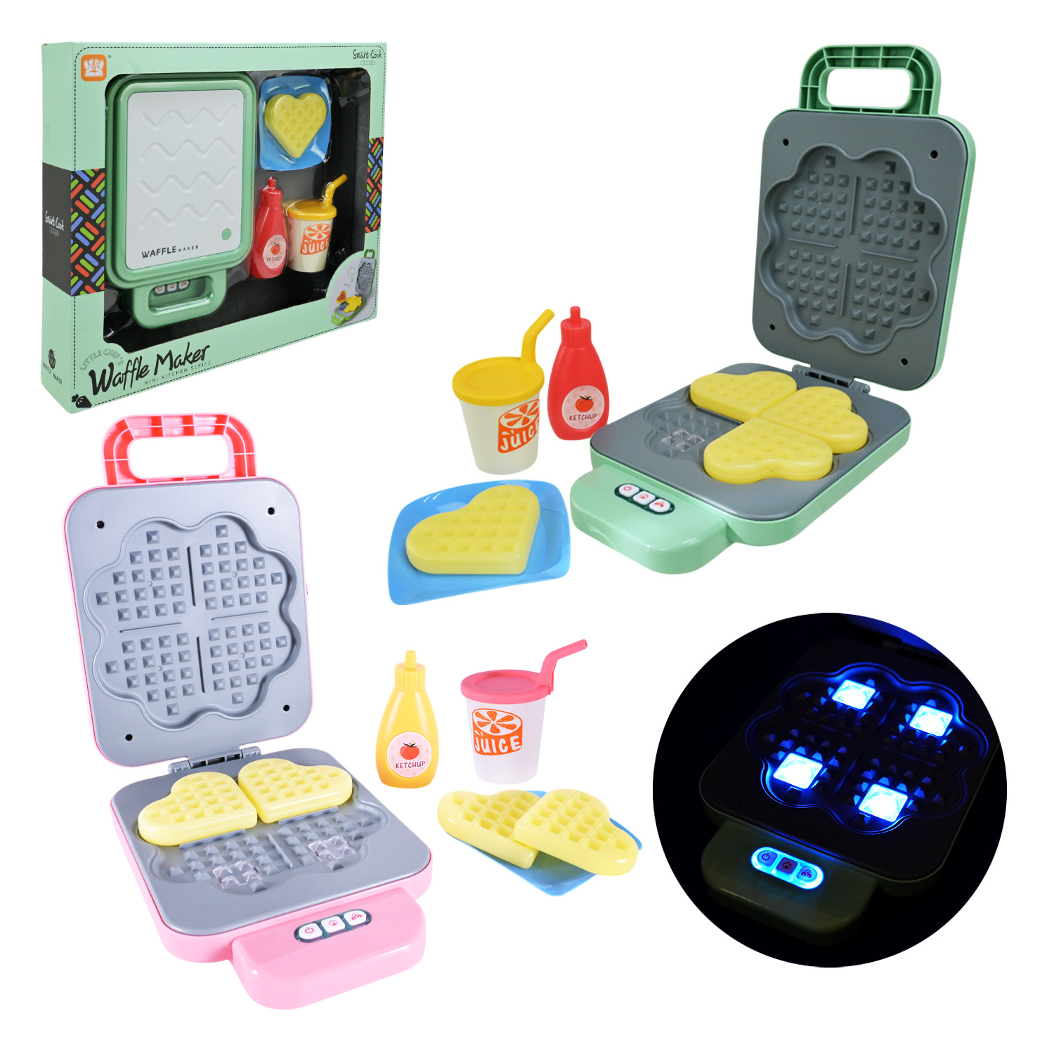 Вафельница арт. LD-662A/B (36шт/2)  батар. мікс 2 види, змінює колір,аксес, світло, звук короб. 33*28*6,6см