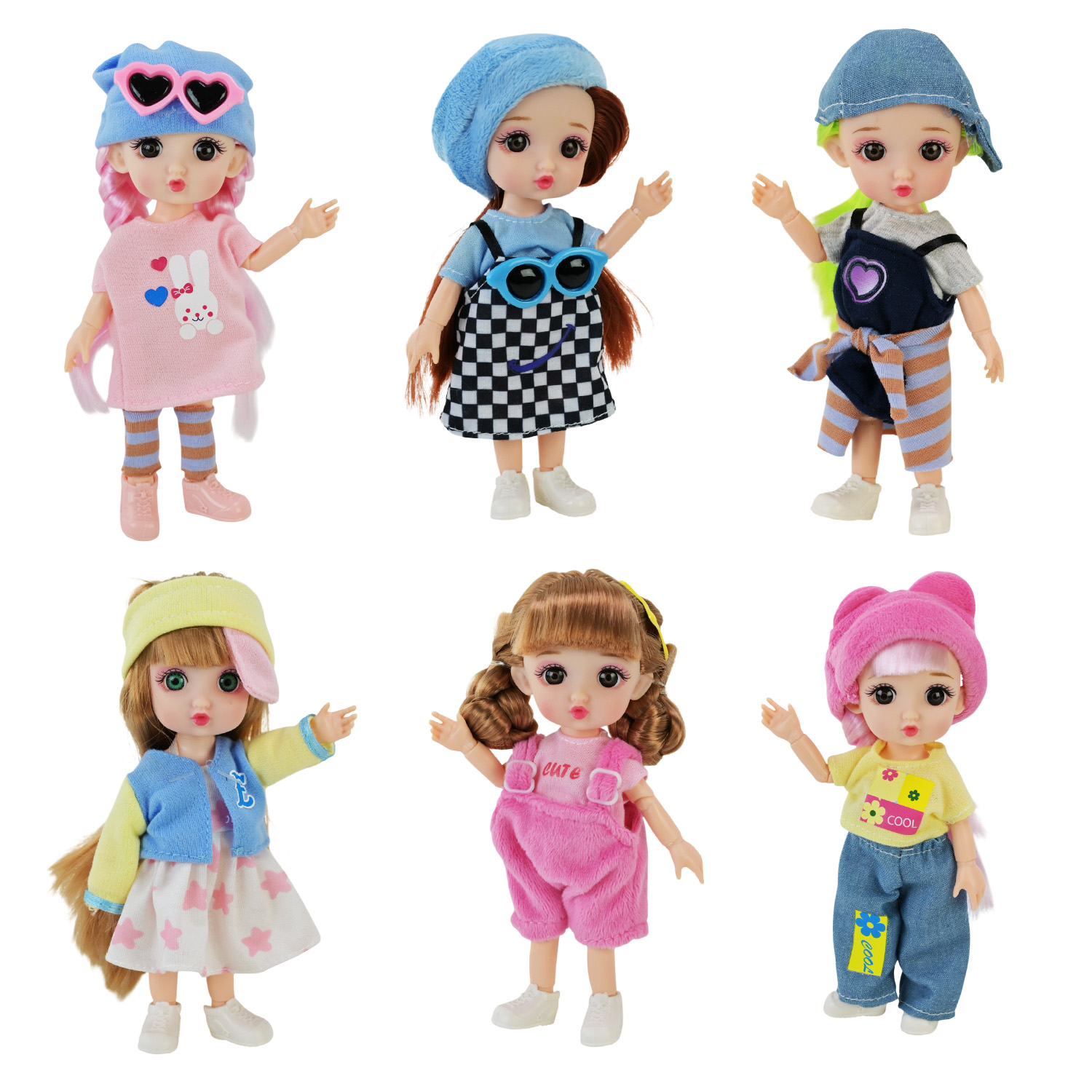 Лялька арт. DH2368A (144шт/2) 6 видів, маленька в стильному вбранні короб. 19*6,5*9,3 см