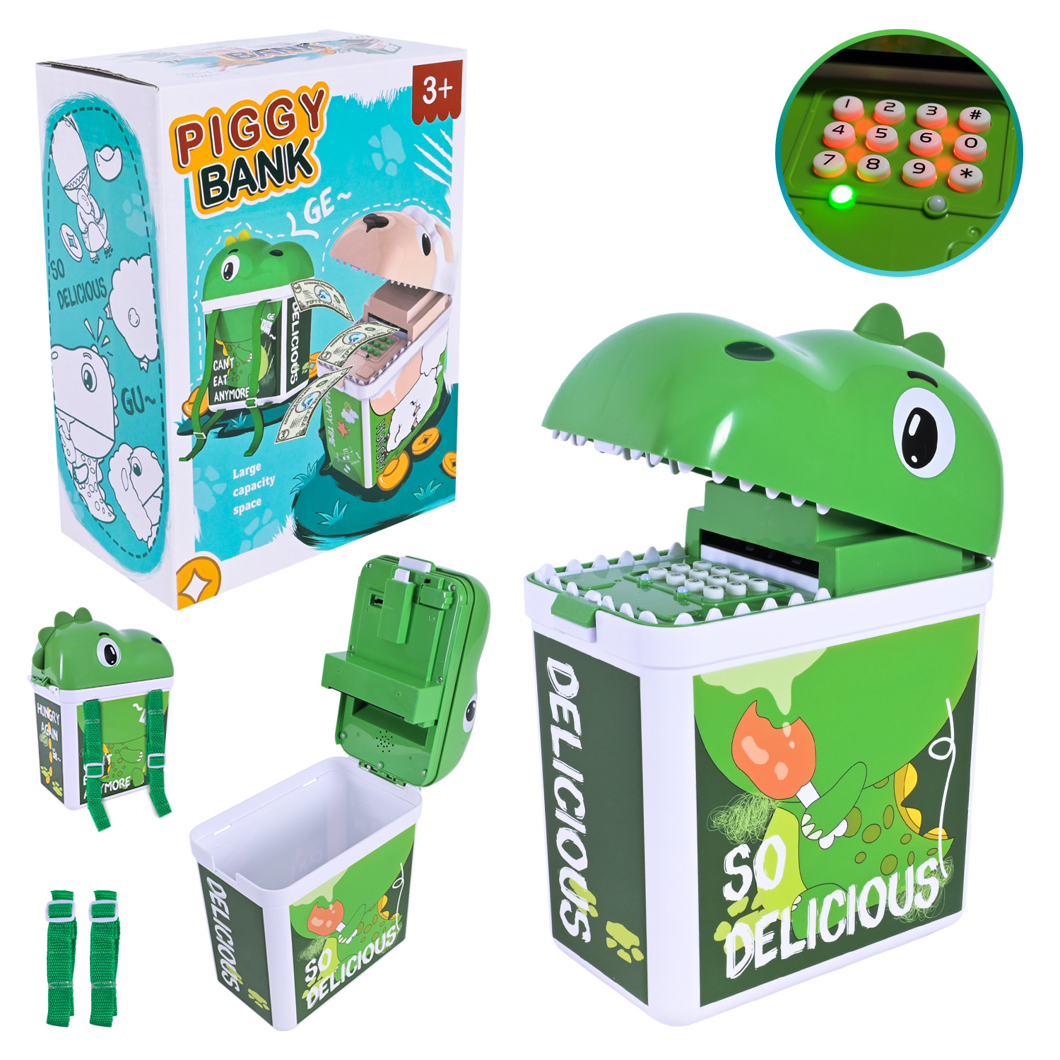 Сейф арт. 1521-1 (24шт) батар. світло, звук, у вигляді динозавра, аксес короб. 22*13*29