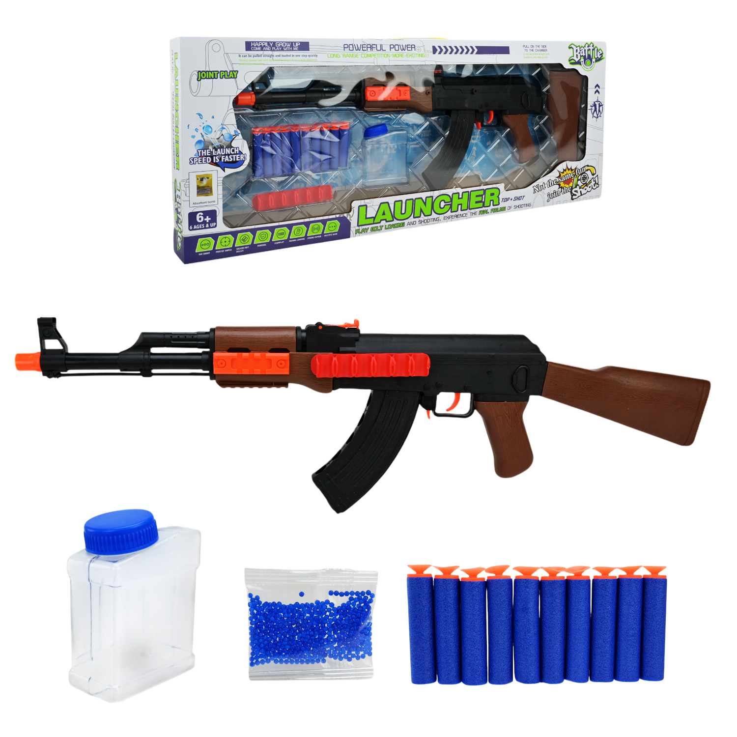 іграшкова зброя арт. 502-33 (30шт/2)   стріляє поролон. знарядами,10знарядів в наборі+кульки, короб. 65,8*25,8*6см