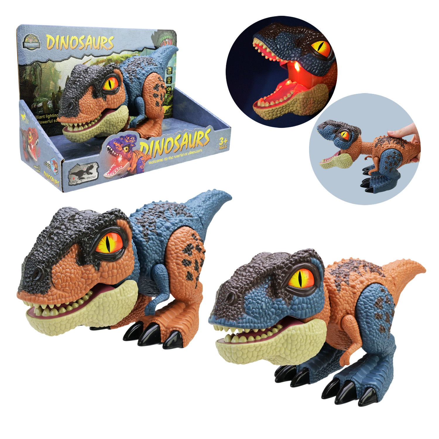 Тварина динозавр арт.QX043 (48шт) 2 кольри мікс, батар, світло, звук, р-р 11*26,5*13см у короб. 27*12*17 см.