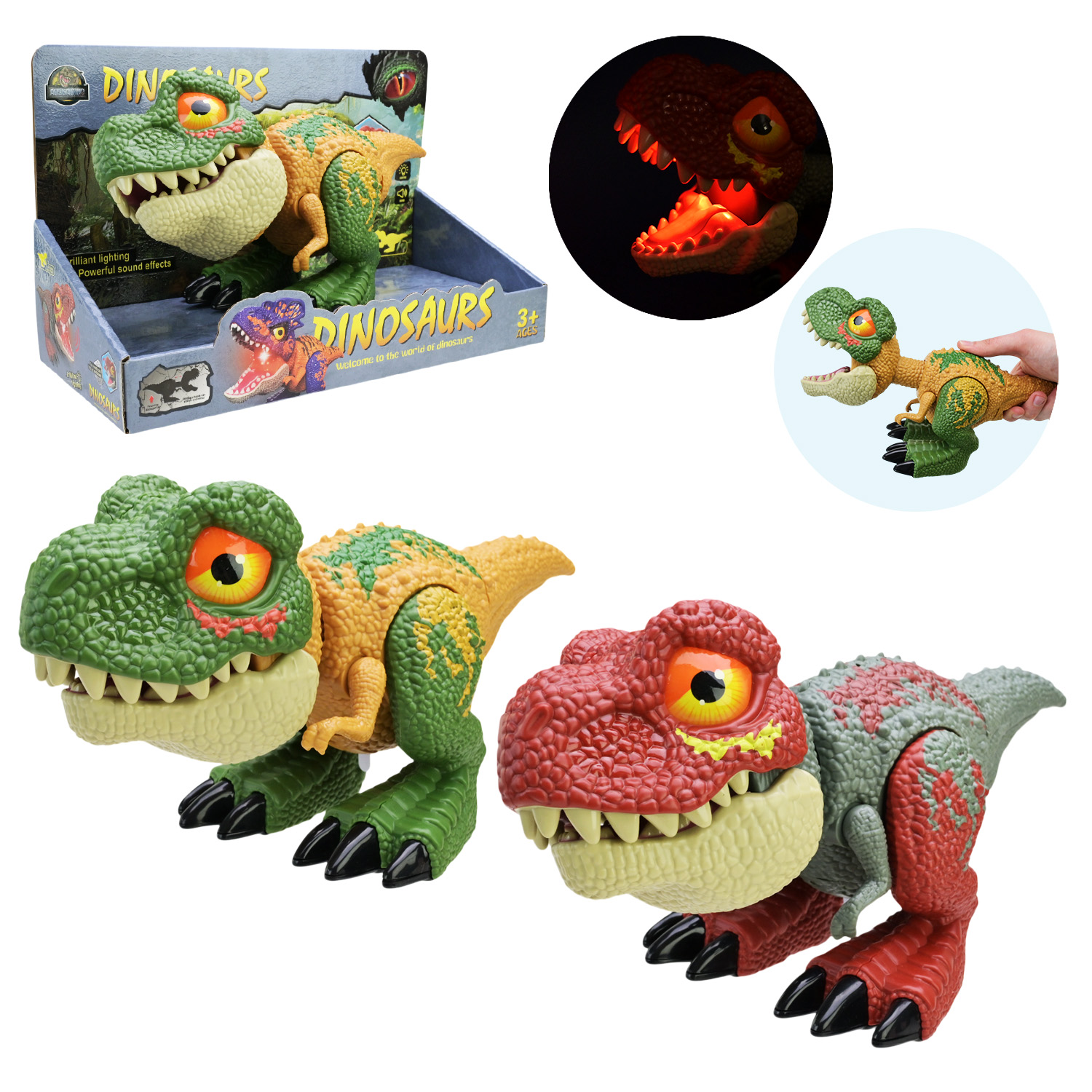 Тварина динозавр арт.QX046 (48шт) 2 кольри мікс, батар, світло, звук, р-р 11*26,5*13см у короб. 27*12*17 см.
