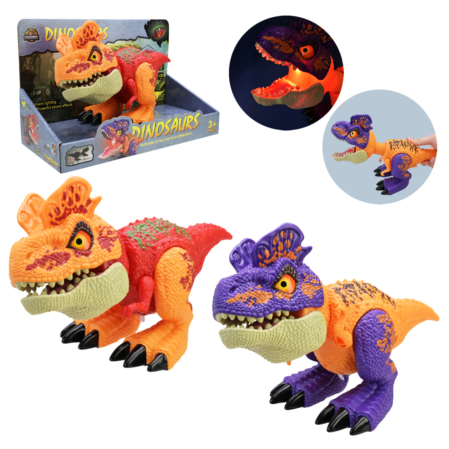 Тварина динозавр арт.QX044 (48шт) 2 кольри мікс, батар, світло, звук, р-р 11*26,5*13см у короб. 27*12*17 см.