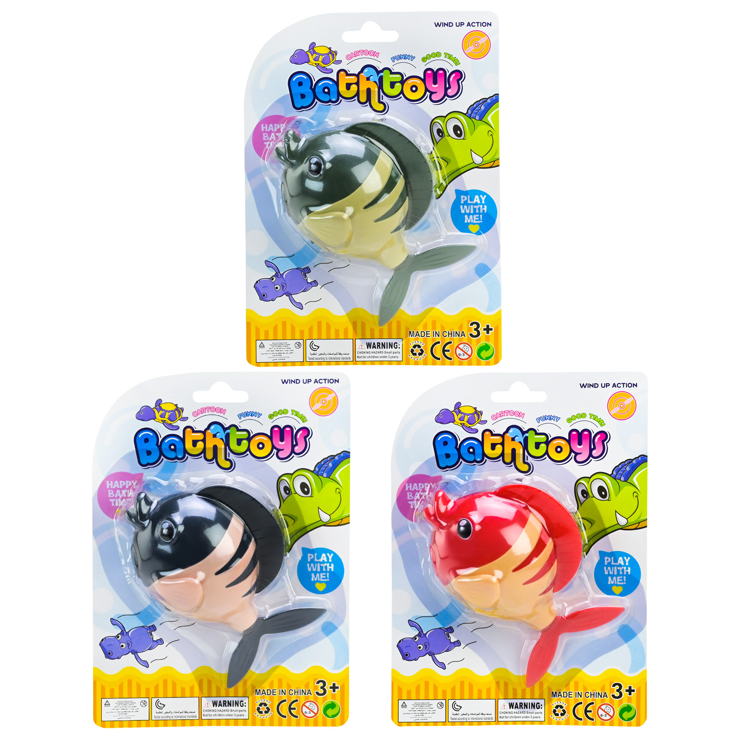 Водоплавні іграшки арт. 563X (288 шт/3) рибка заводна,3 кольори мікс, планшет 14,5*20*6см