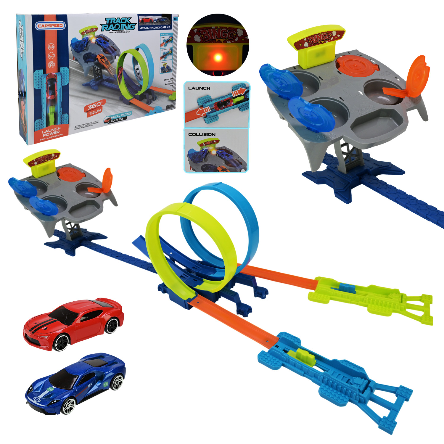 Трек арт. JJ165 (18шт) батар. світло,звук,2машинки, короб. 61*7*38см