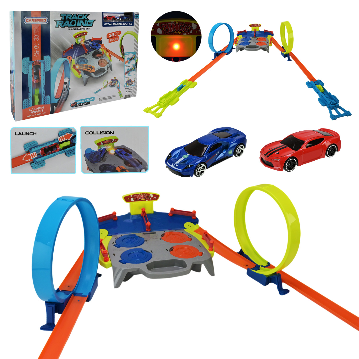 Трек арт. JJ167 (18шт) батар. світло,звук,2машинки, короб. 57*7,6*37см