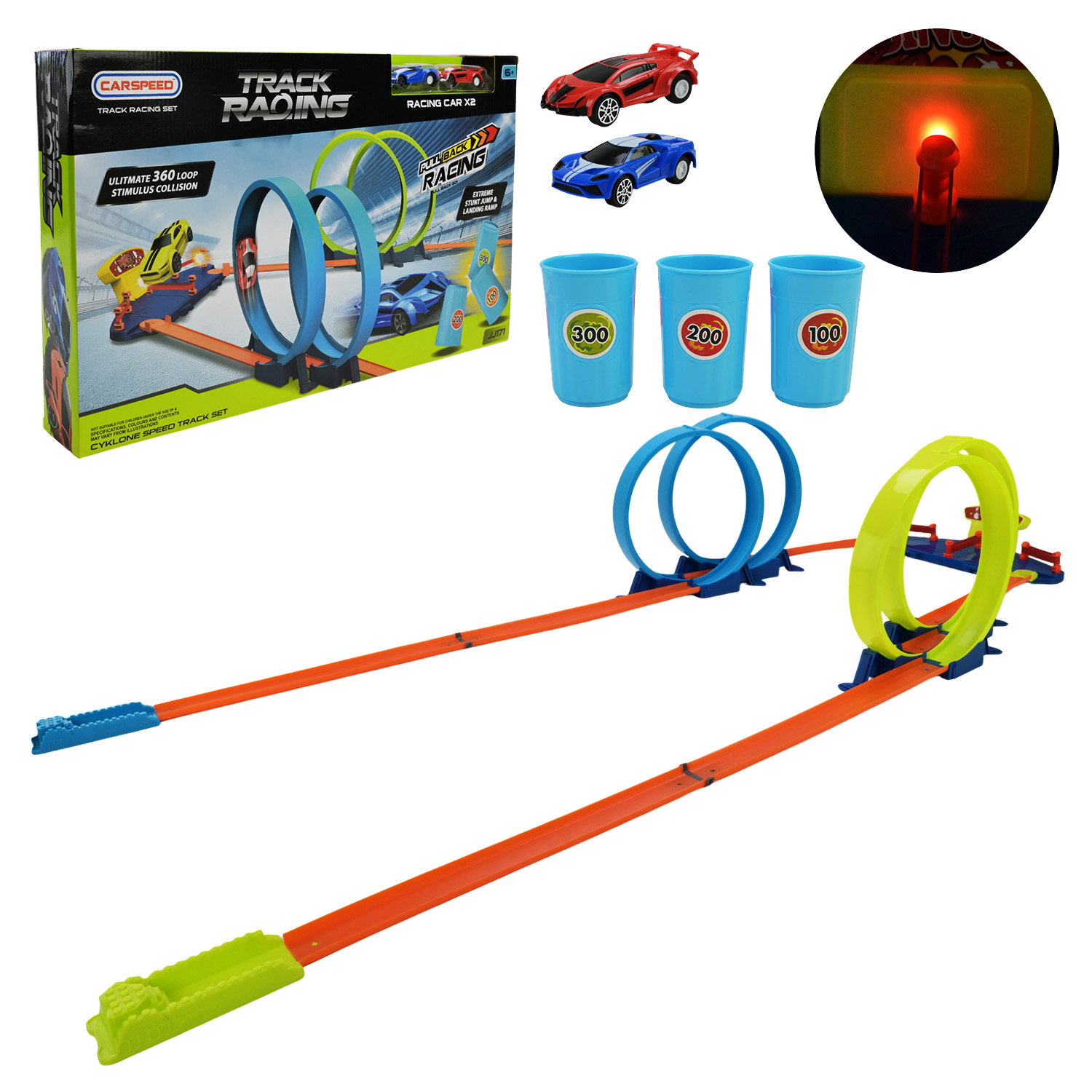 Трек арт. JJ171 (18шт) батар. світло,звук,2машинки, короб. 54*32*7см