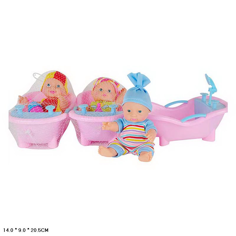 Пупс мал. арт. D1436 (180шт/2) мікс 3 види, пупс, ванна, в сітці пакет 14*9*20,5см