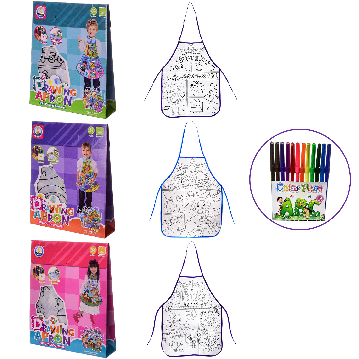 Розмальовка арт. Z185-10D/G/H (192 шт/2)3 види, фарт.ух 36*46см, фломастери змиваються водою, короб. 19,5*23,5*5,5см