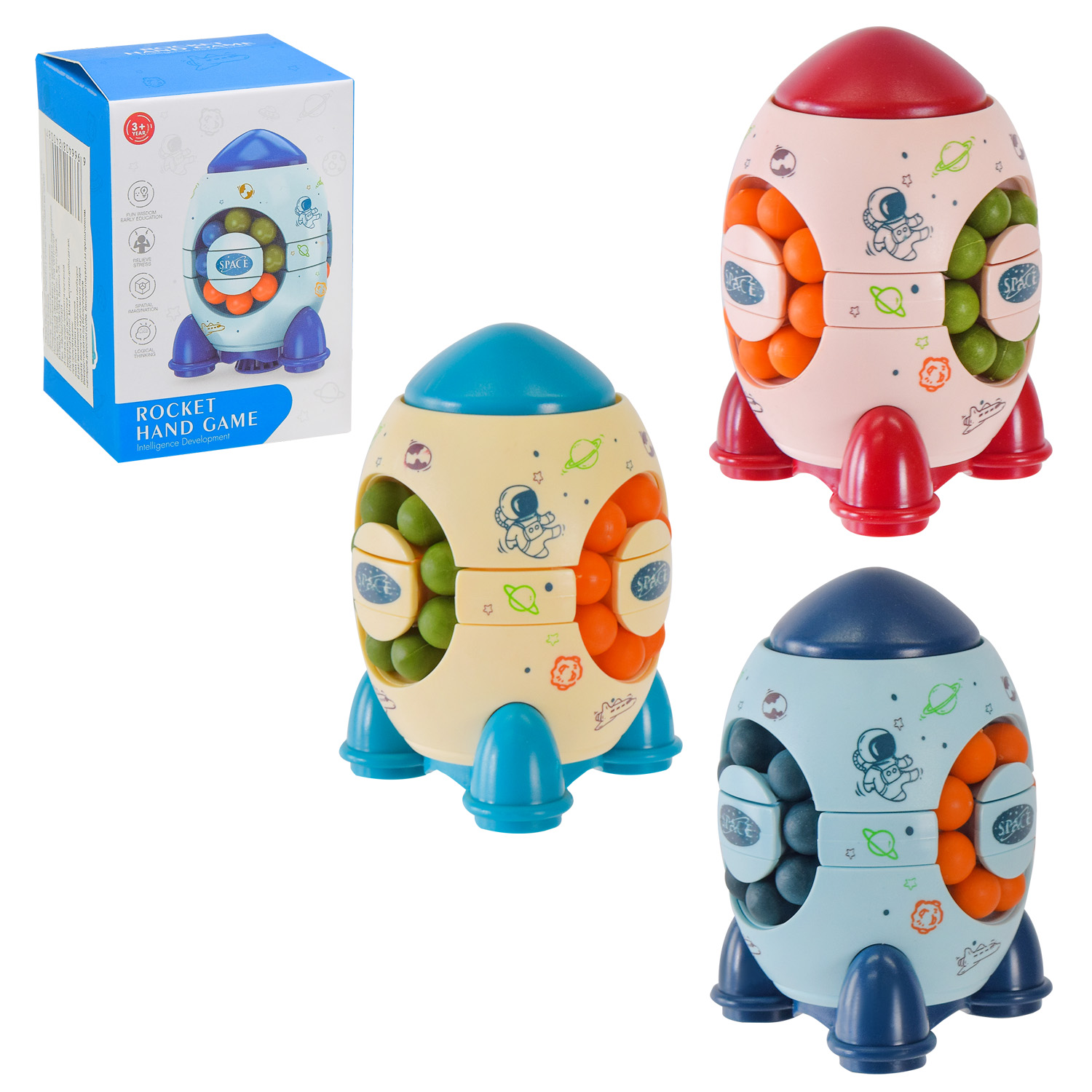 Головоломка арт. JD133-7A (384шт/2)ракета,3 кольори мікс, лабіринт з намистин, короб. 5,7*5,4*8,2см