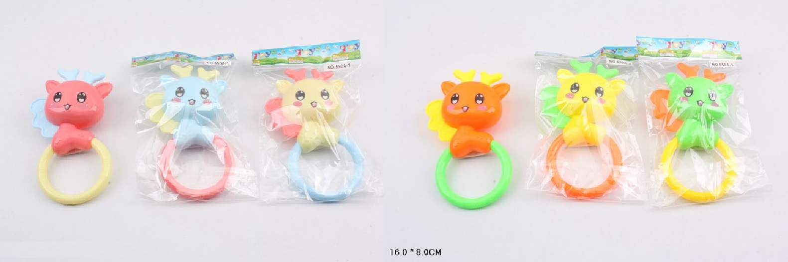 Брязкальце у ручку арт. 650A-1/A-3 (800шт/2) 6 кольори мікс, пакет 16*8см