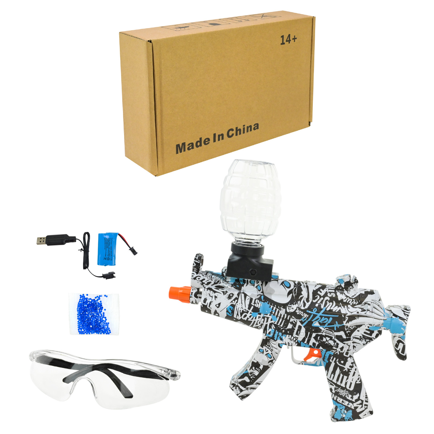 Зброя арт.M01 (18шт) стріляє гел.кулями,акум.,короб 31*18,8*7,5см