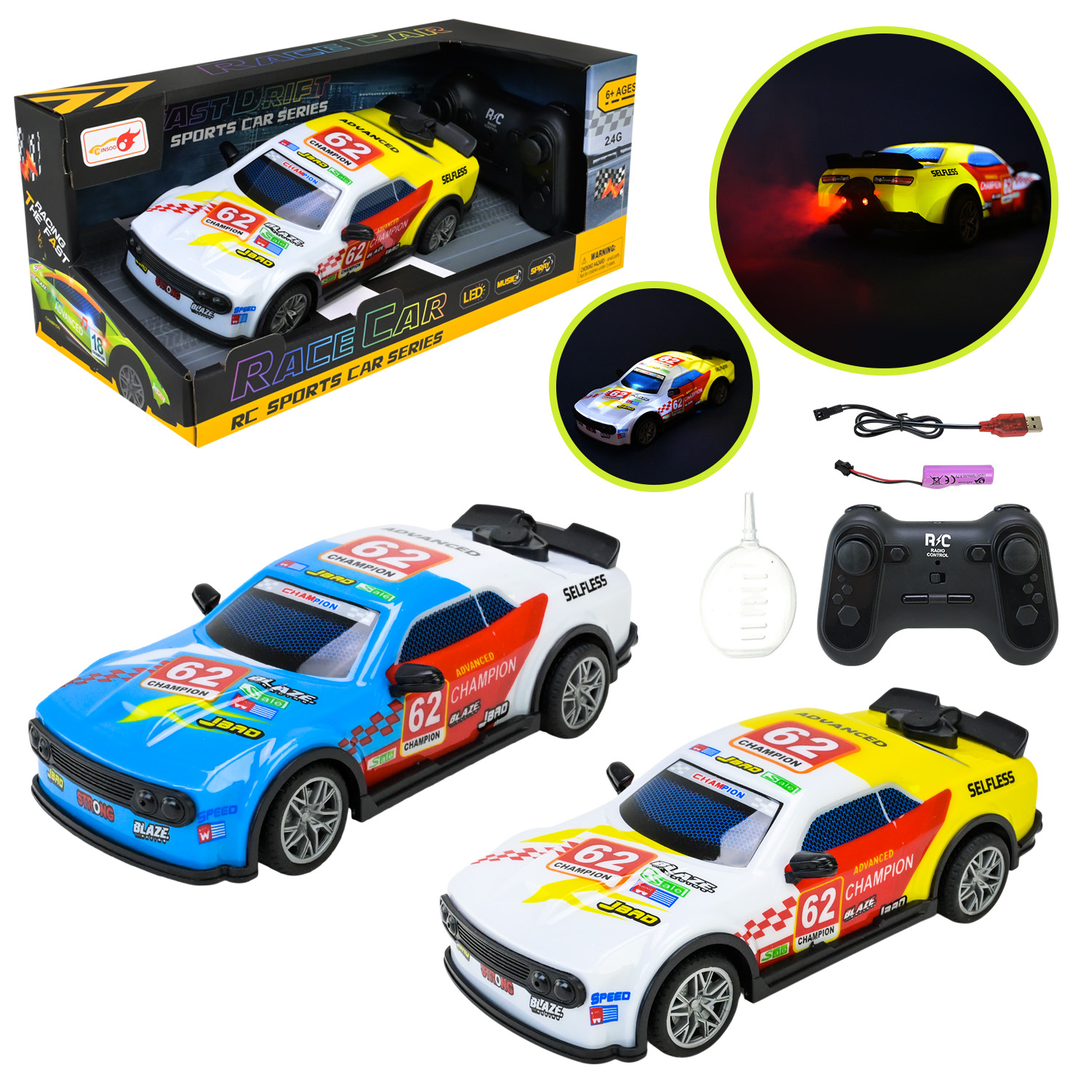 Машина р/к арт. 998-7 (60шт/2) акум 2кольора, світло,звук,дим, короб. 19*8*6,5см