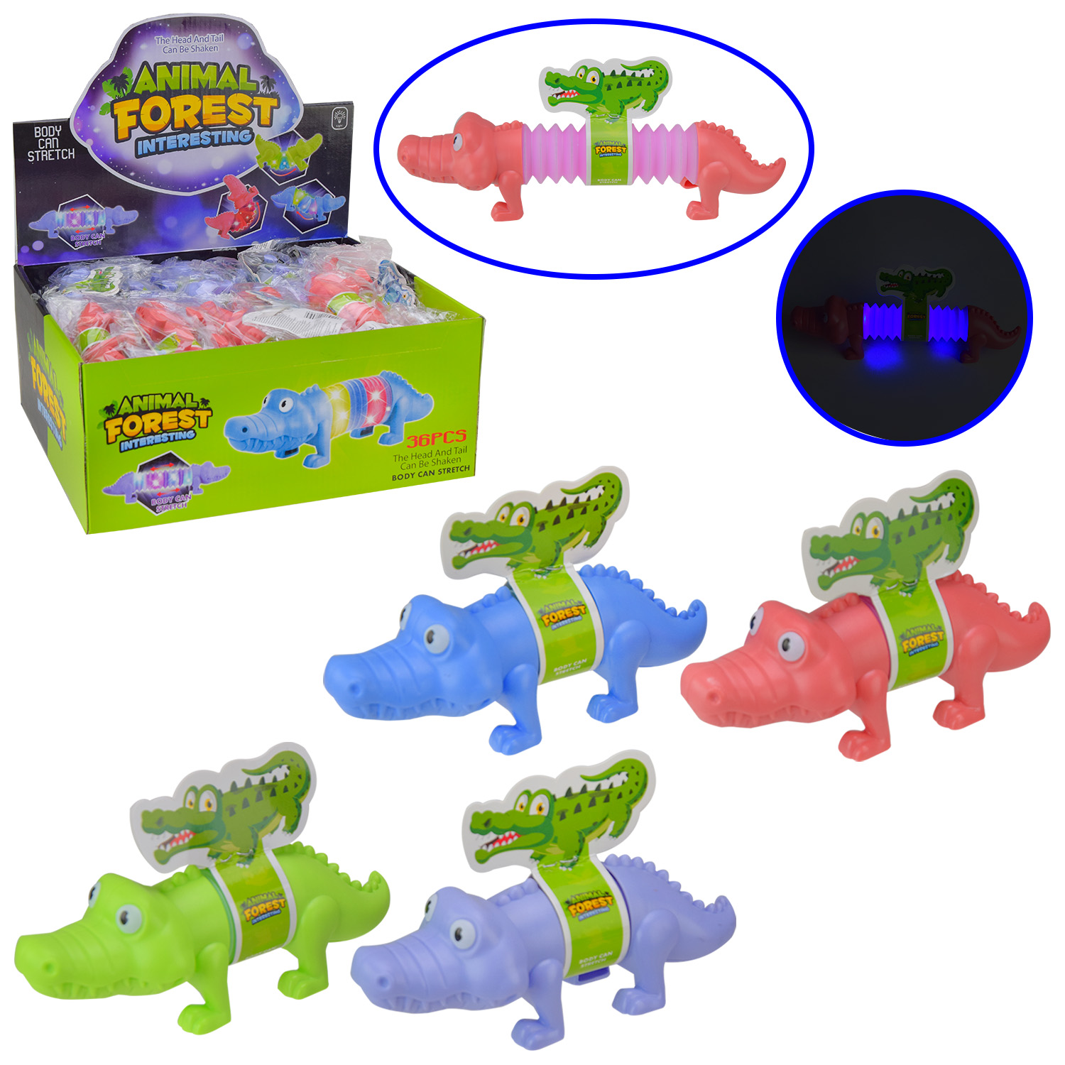 Антистрес арт. K40809 (864шт/2) крокодил зі світлом 13см 36шт дисплей бокс/ціна за шт/