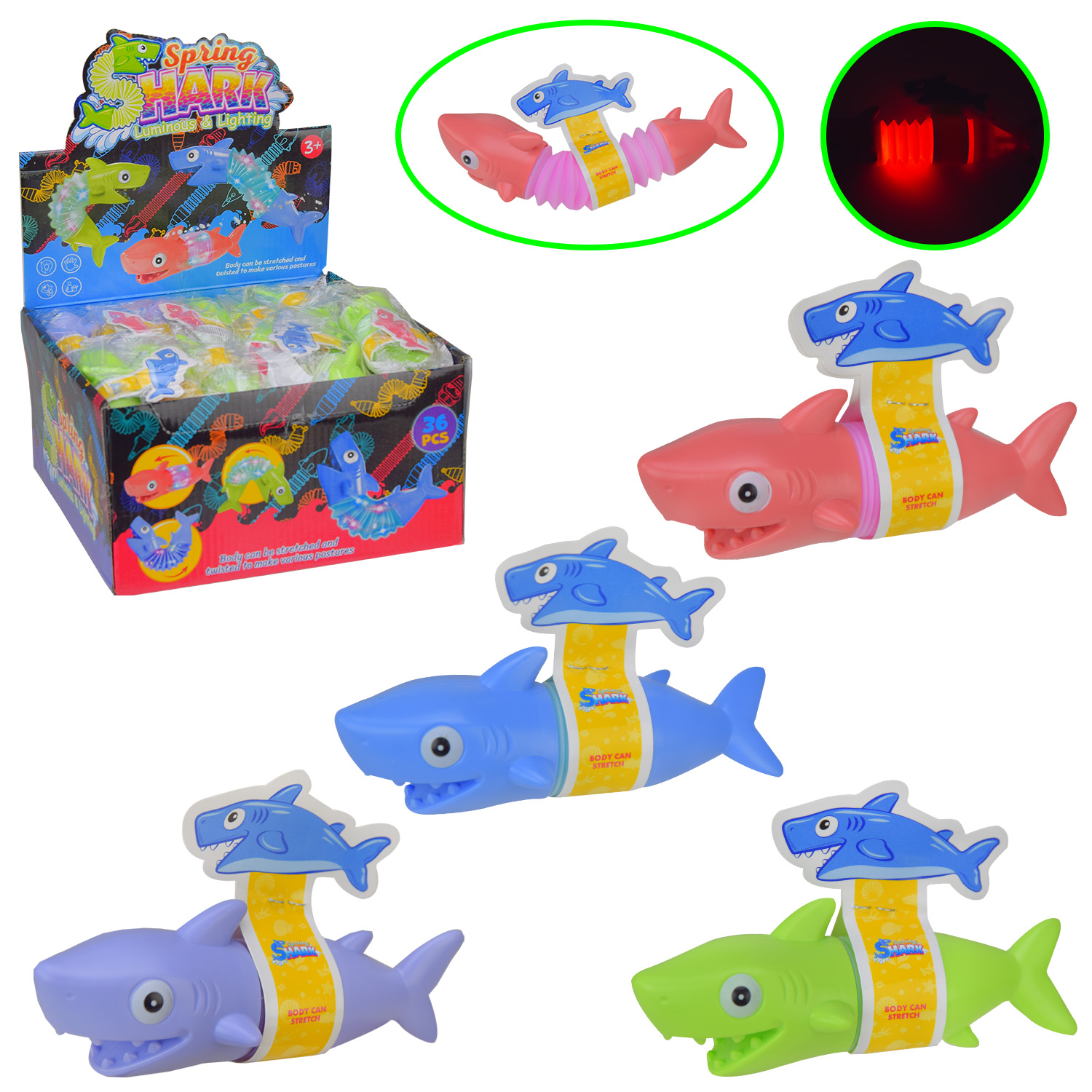 Антистрес арт. K40810 (864шт/2) акула зі світлом розтягується з 12 до 18см 36шт дисплей бокс 22,5*12см/ціна за шт/